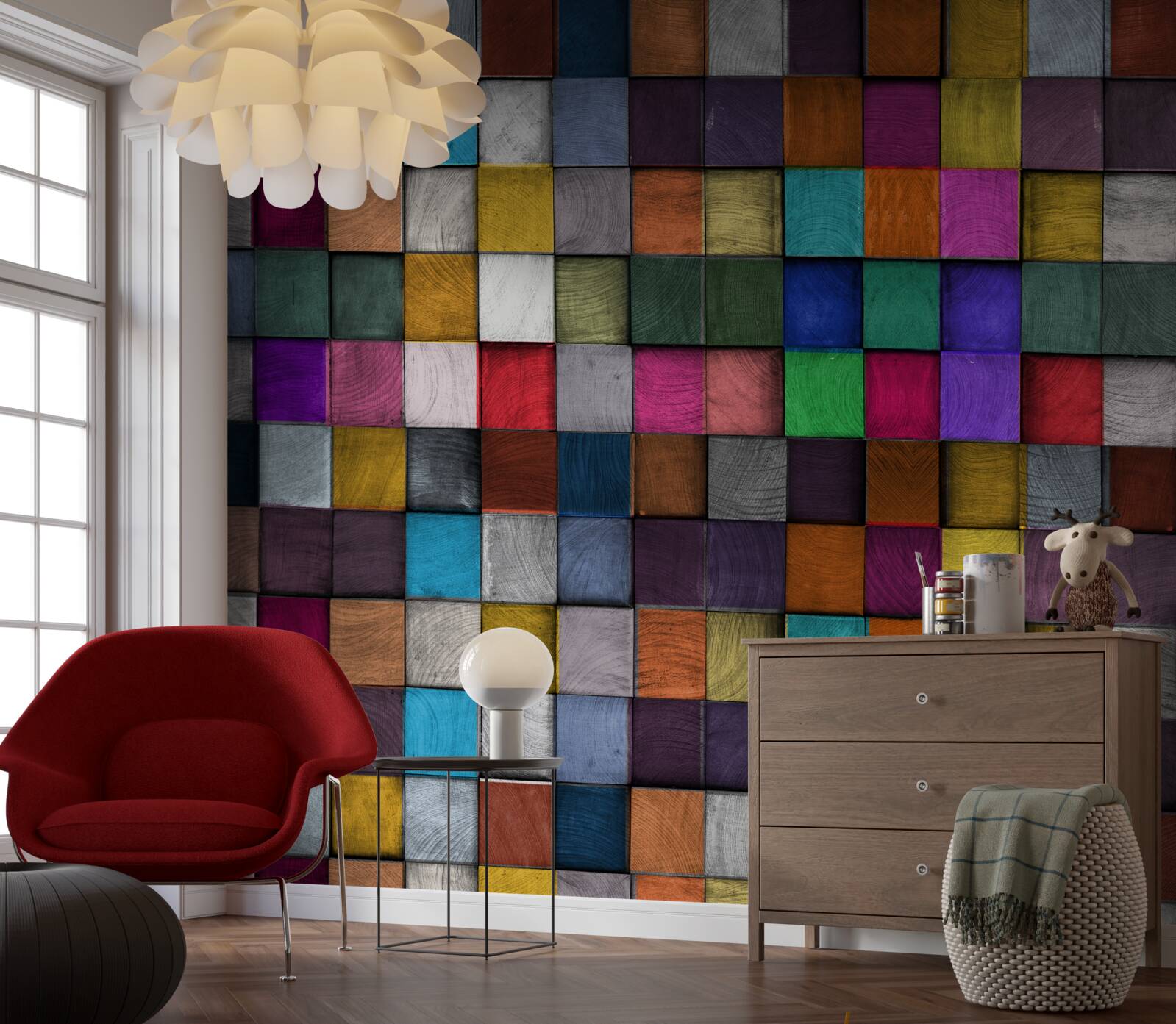 Carta da parati quadrati saturi multicolori