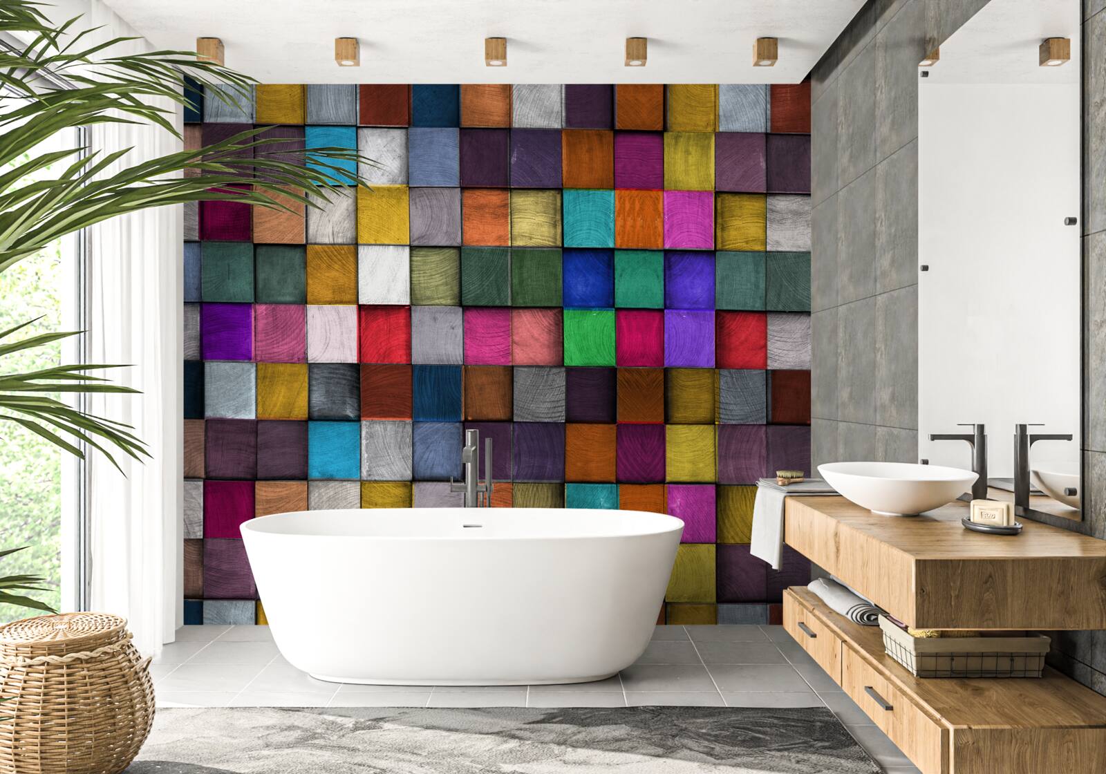 Carta da parati quadrati saturi multicolori