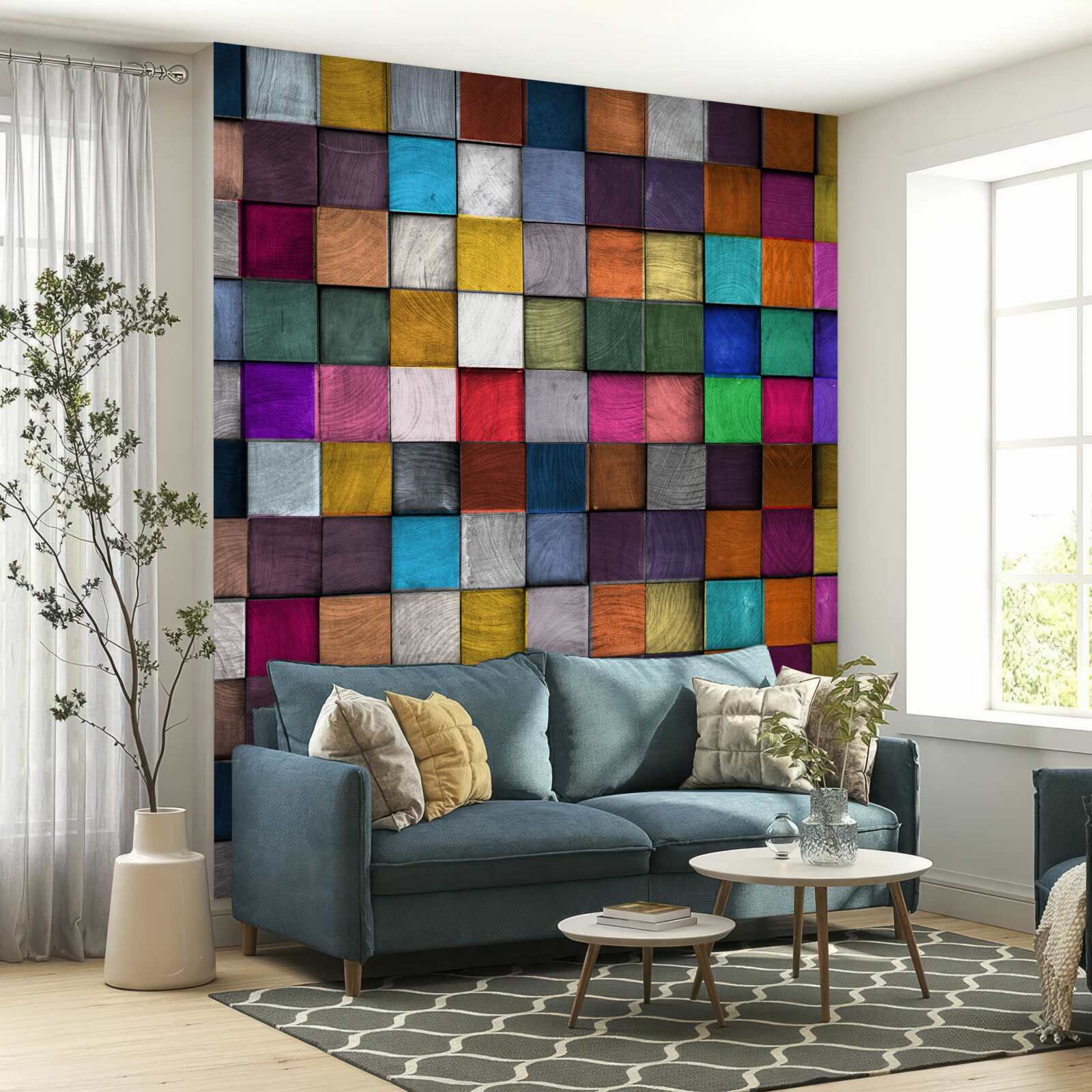 Carta da parati quadrati saturi multicolori