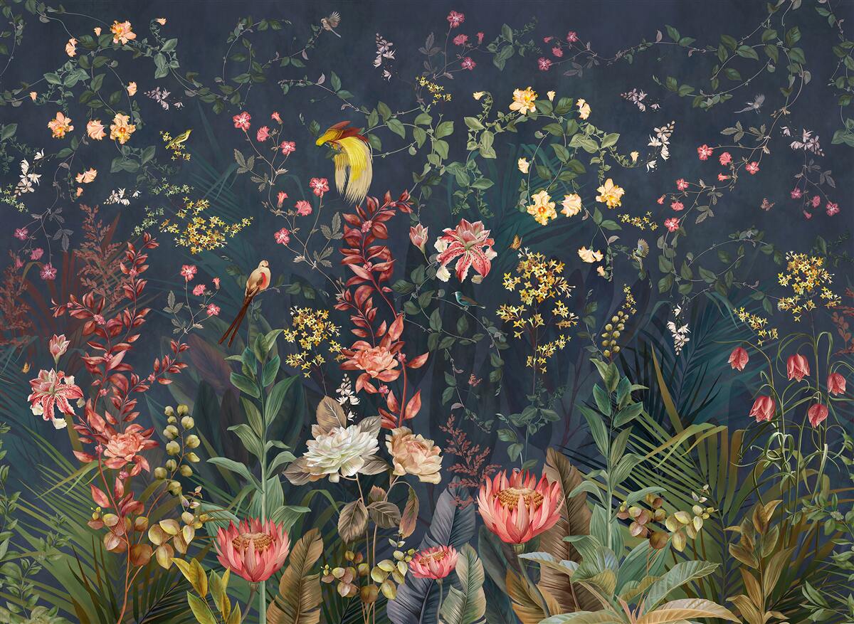 Carta da parati fiori notturni luminosi
