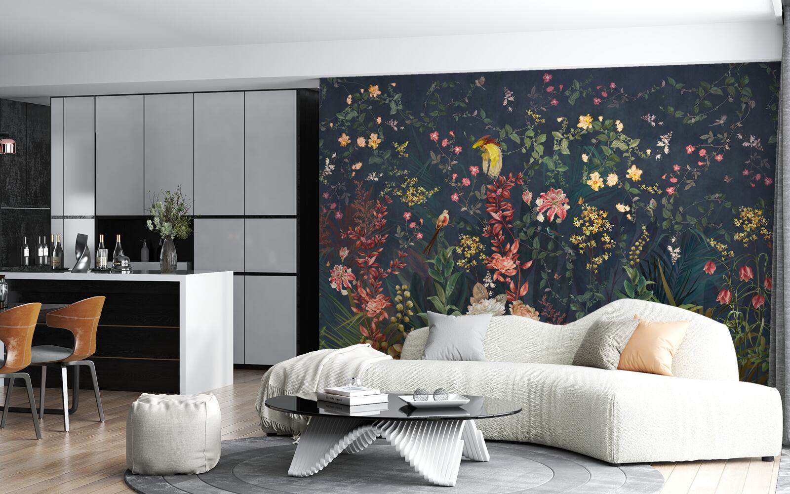 Carta da parati fiori notturni luminosi