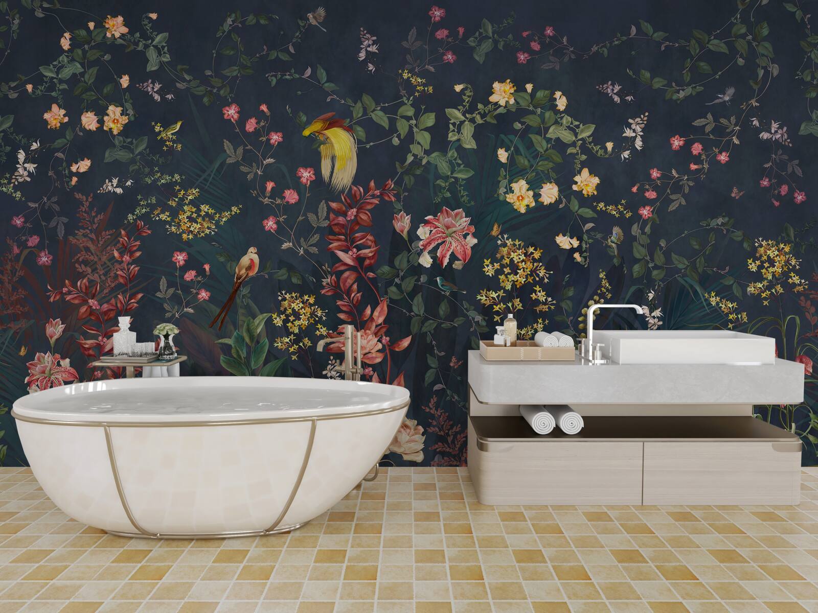 Carta da parati fiori notturni luminosi
