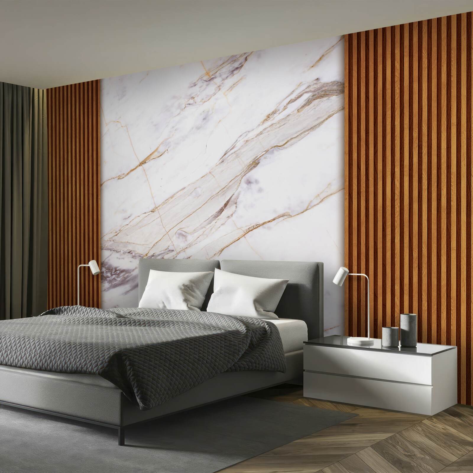 Carta da parati legno decorato con marmo bianco