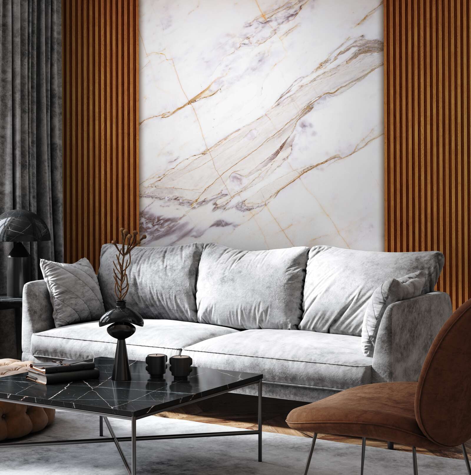 Carta da parati legno decorato con marmo bianco