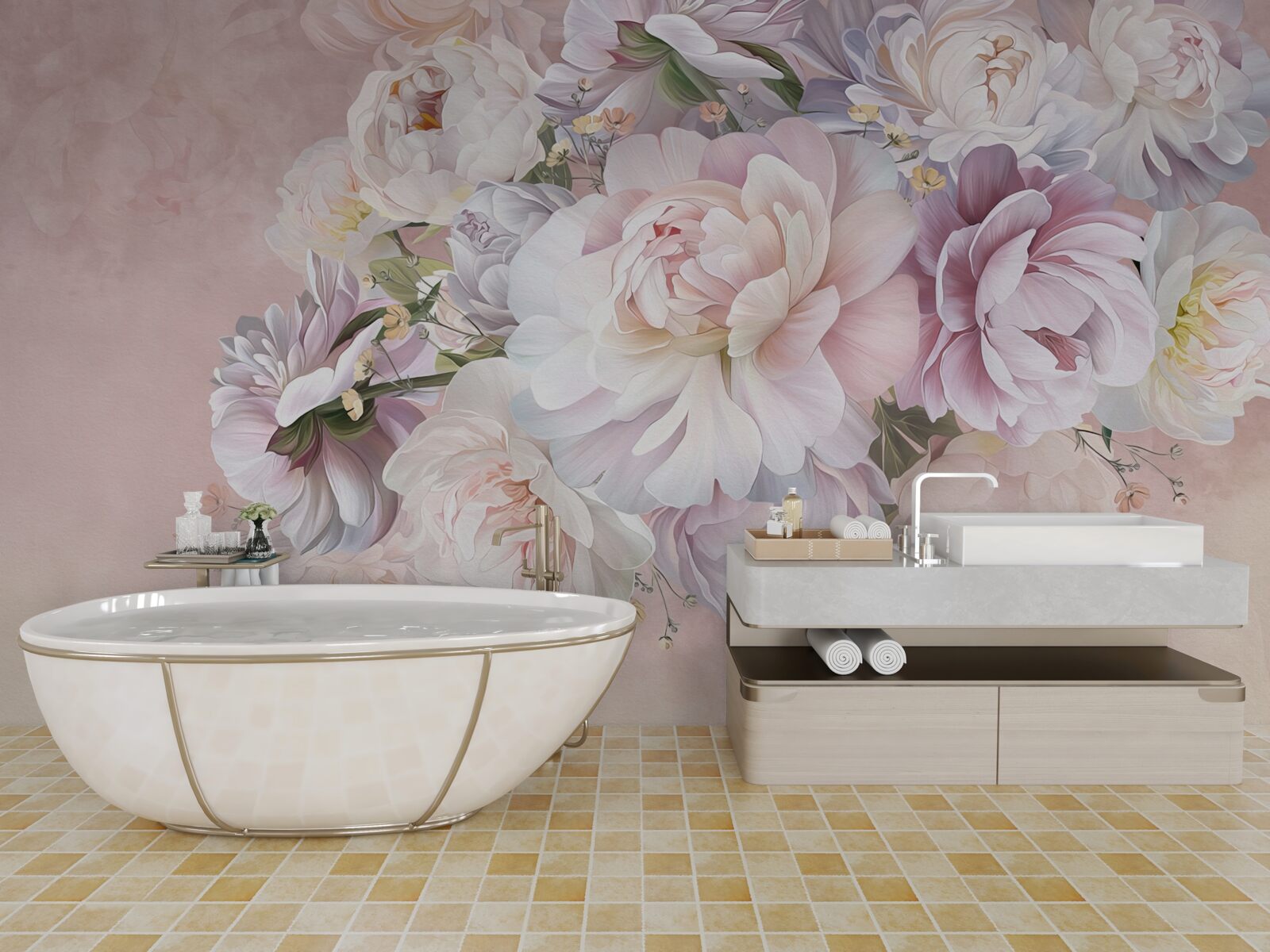 Carta da parati elegante composizione di fiori primaverili