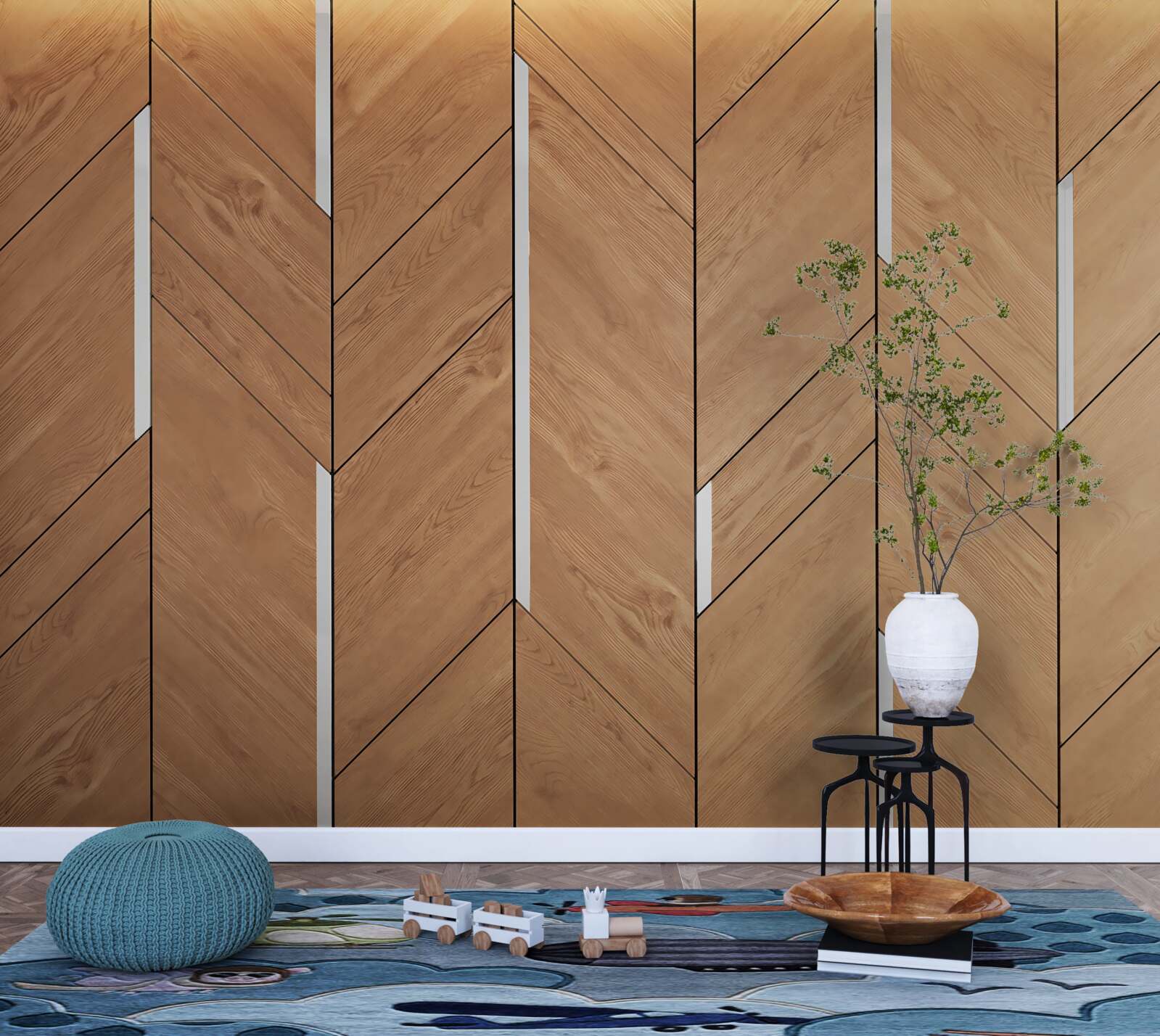 Carta da parati parquet marrone con illuminazione integrata
