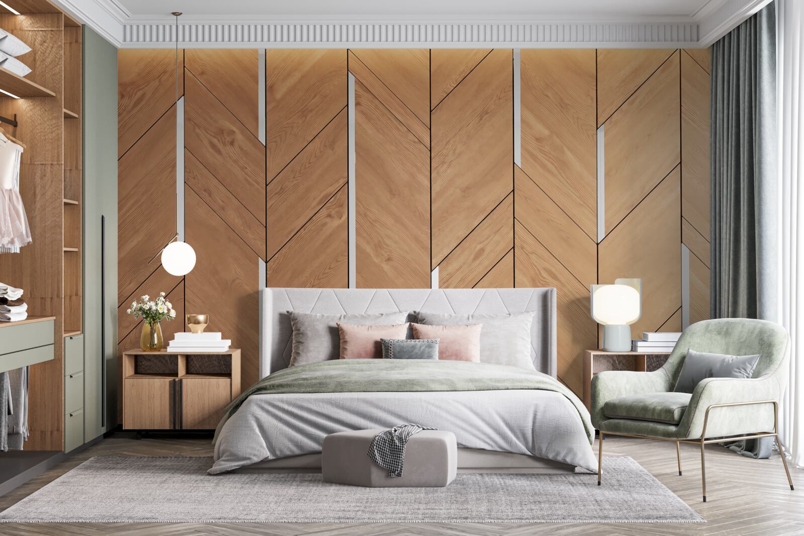 Carta da parati parquet marrone con illuminazione integrata