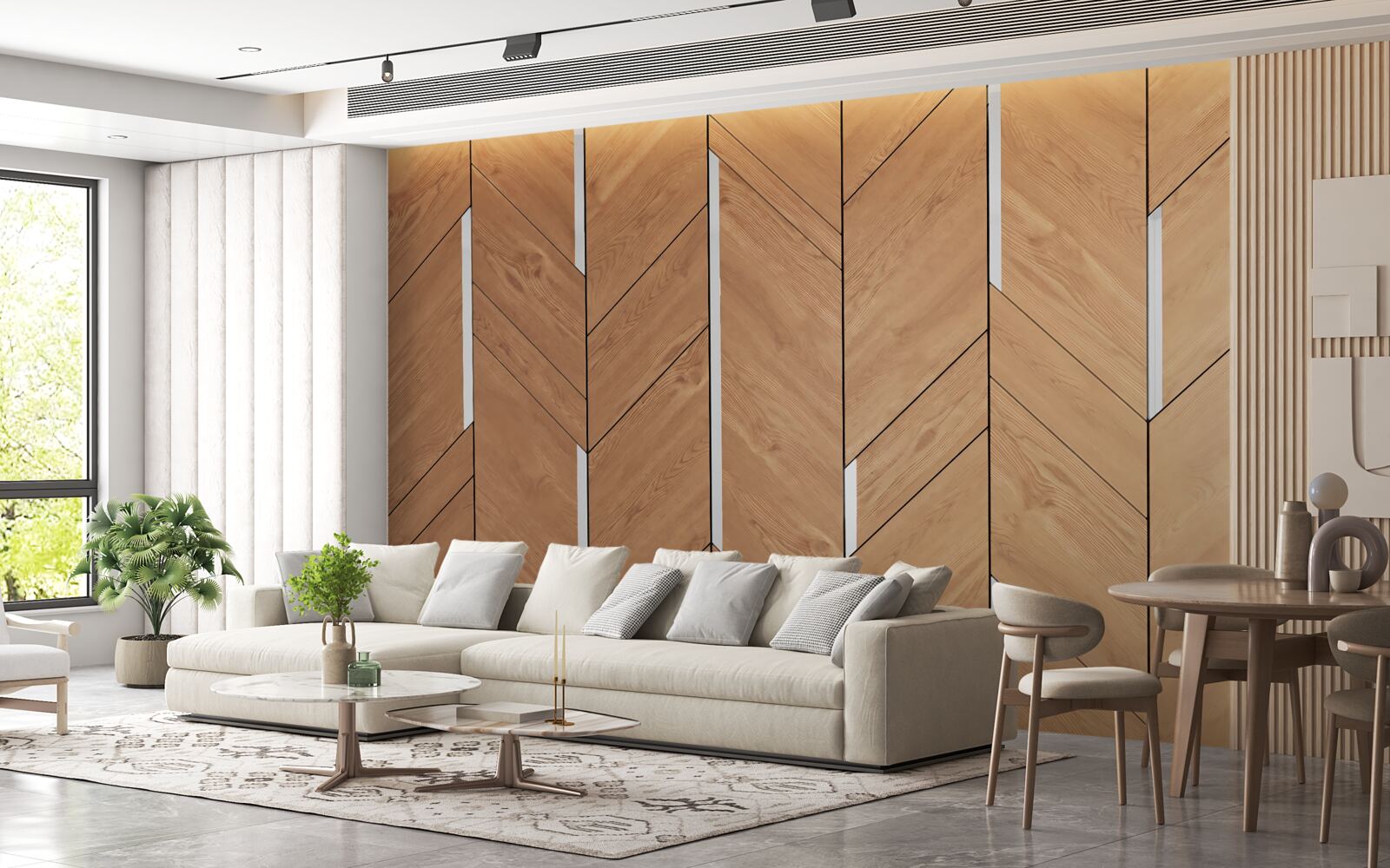 Carta da parati parquet marrone con illuminazione integrata