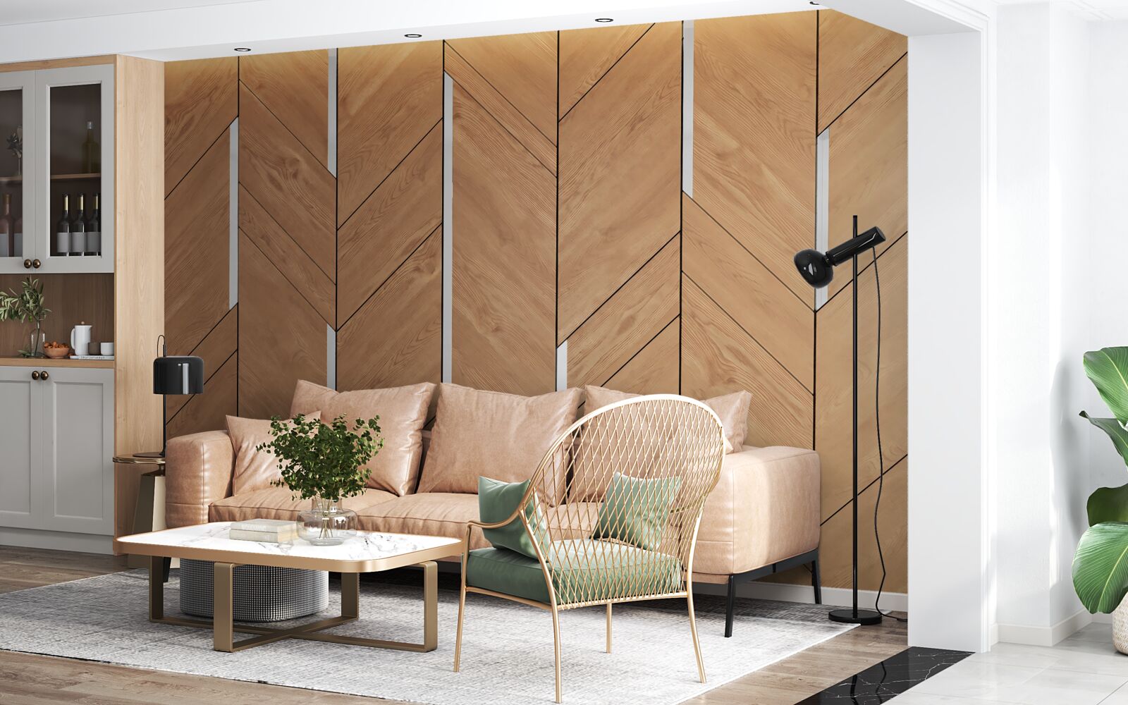 Carta da parati parquet marrone con illuminazione integrata