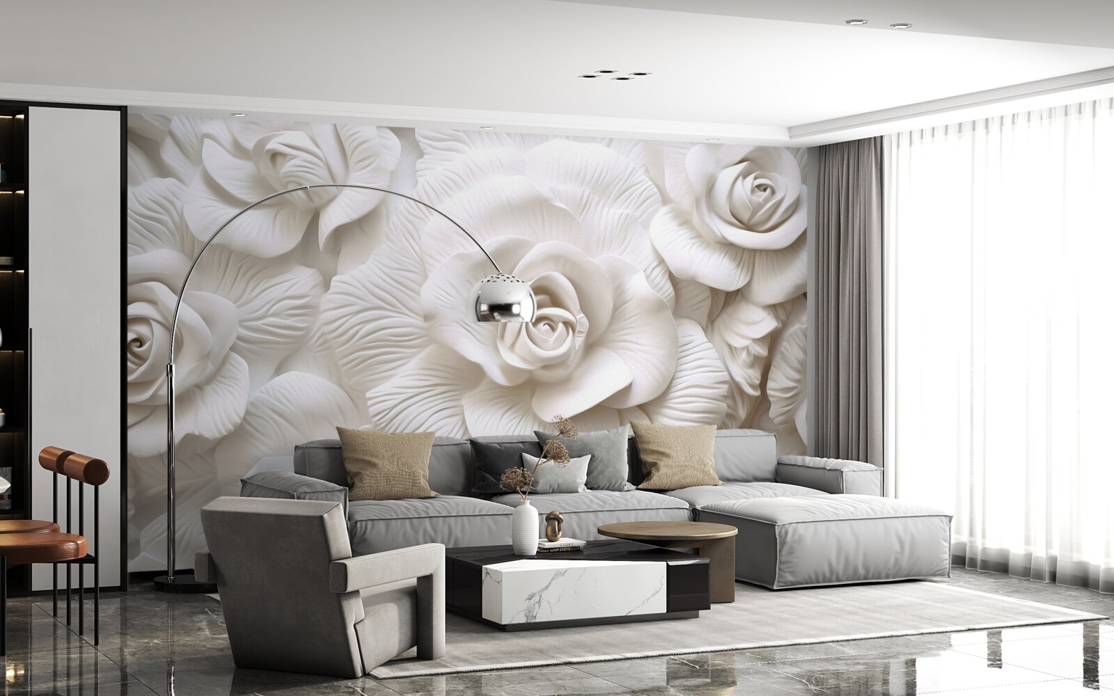 Carta da parati le rose in rilievo sono delicate
