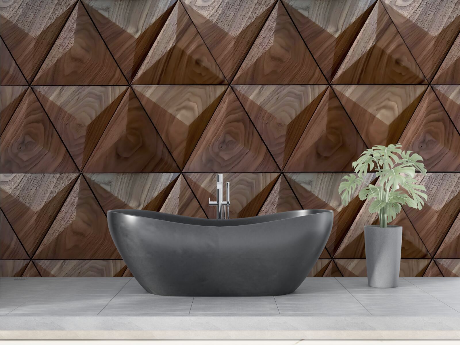 Carta da parati forme triangolari con texture legno