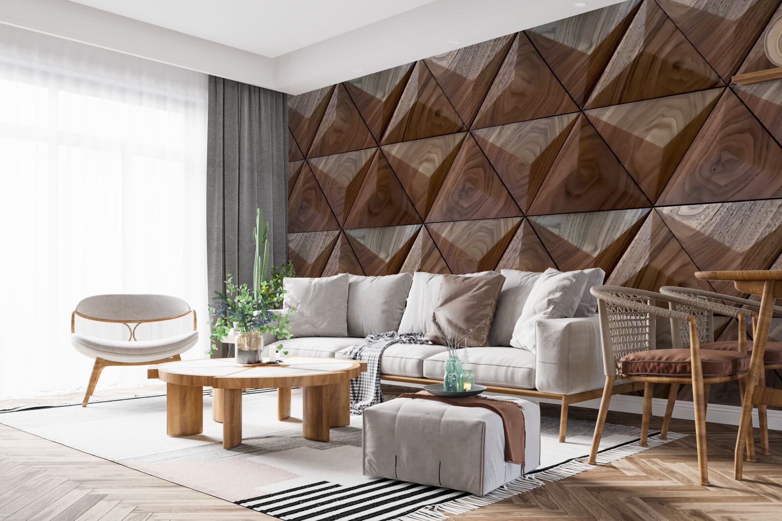 Carta da parati forme triangolari con texture legno