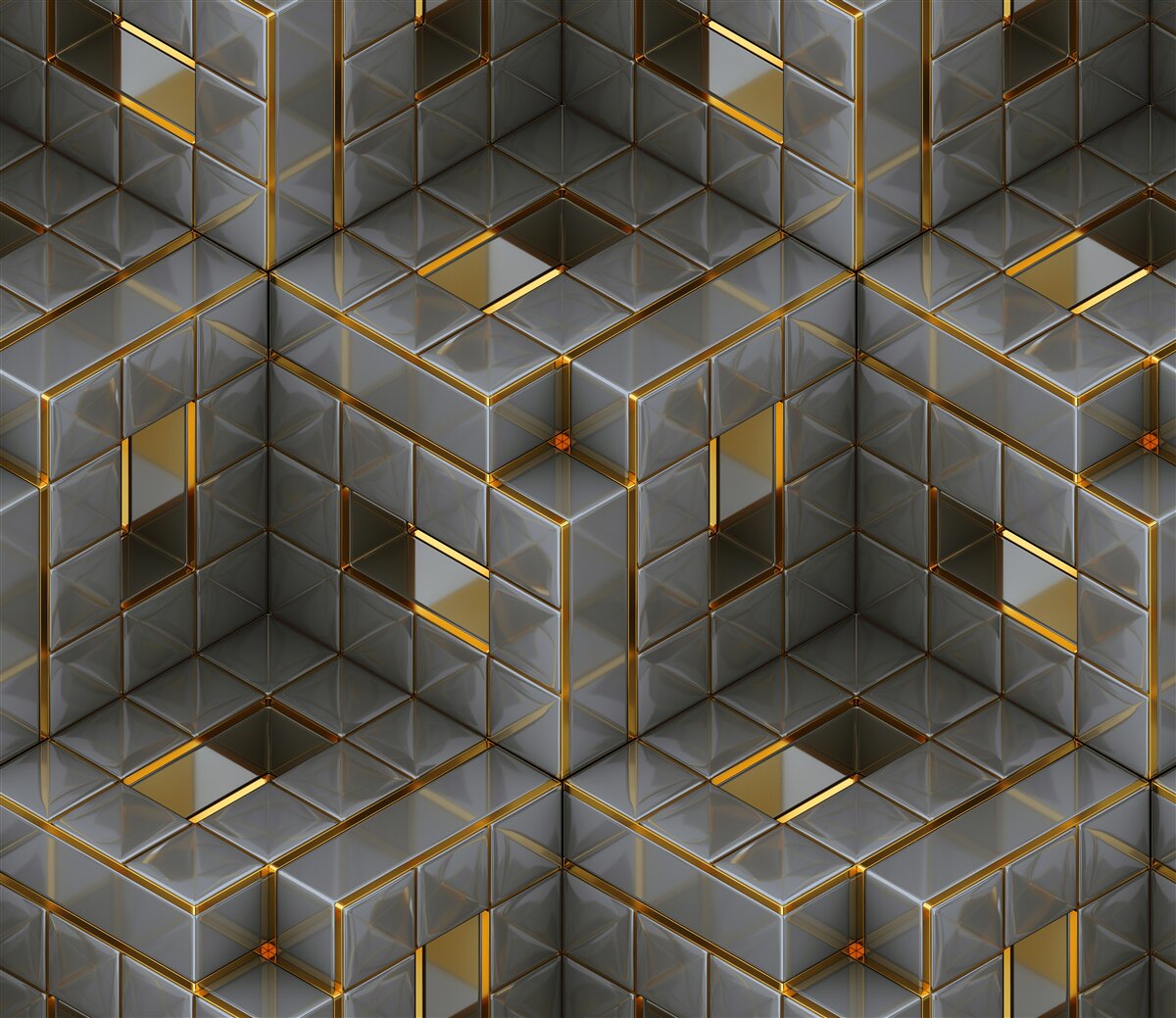 Carta da parati Cubi 3d con elementi in oro