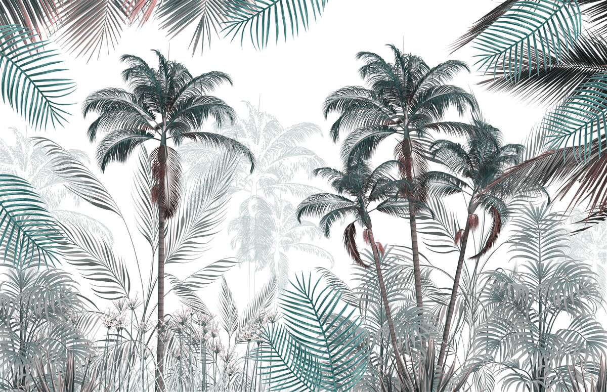 Carta da parati foreste tropicali, palme e felci