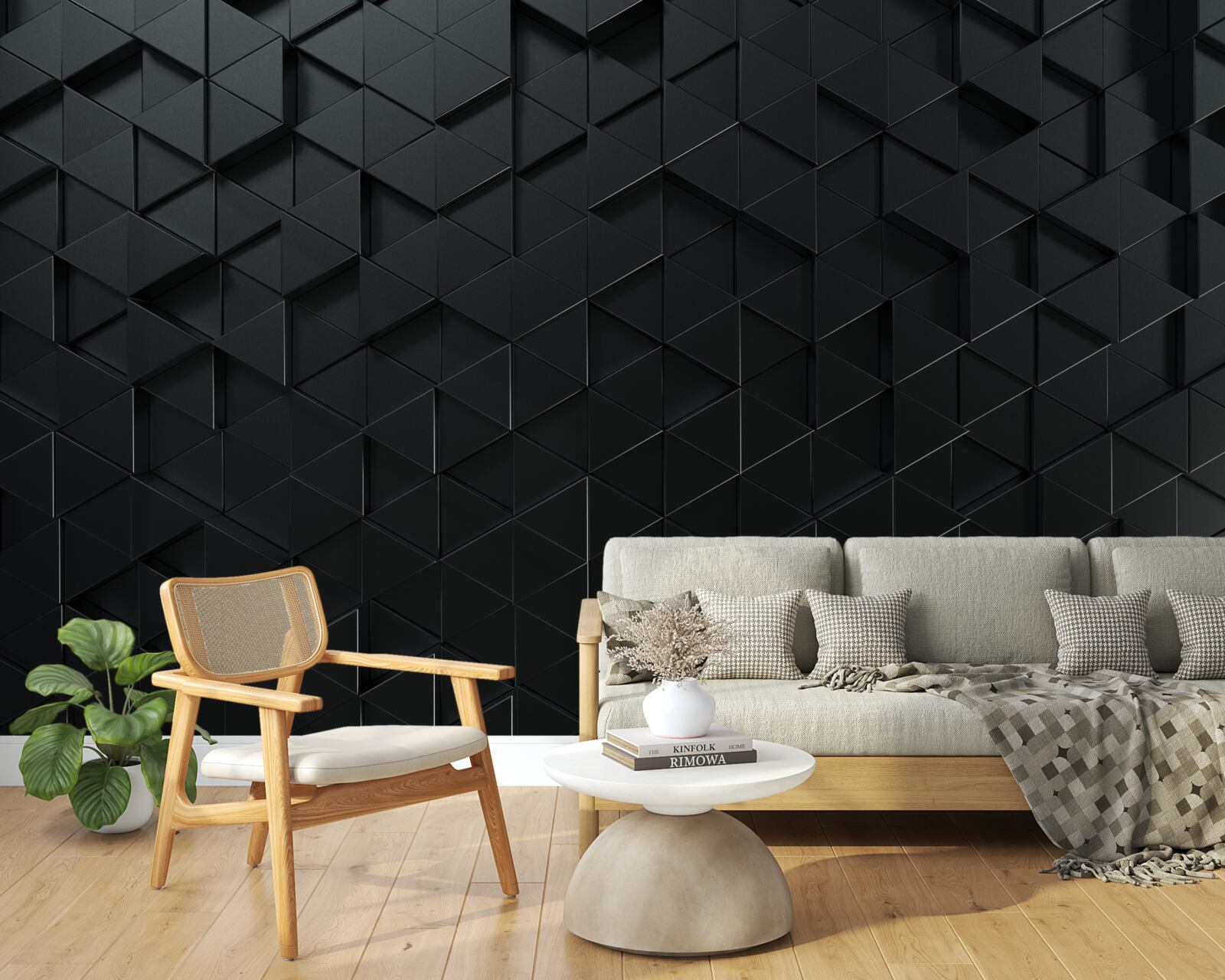 Carta da parati triangoli volumetrici in nero