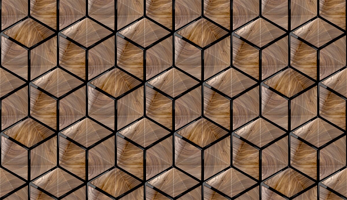 Carta da parati motivi di forme geometriche sul parquet