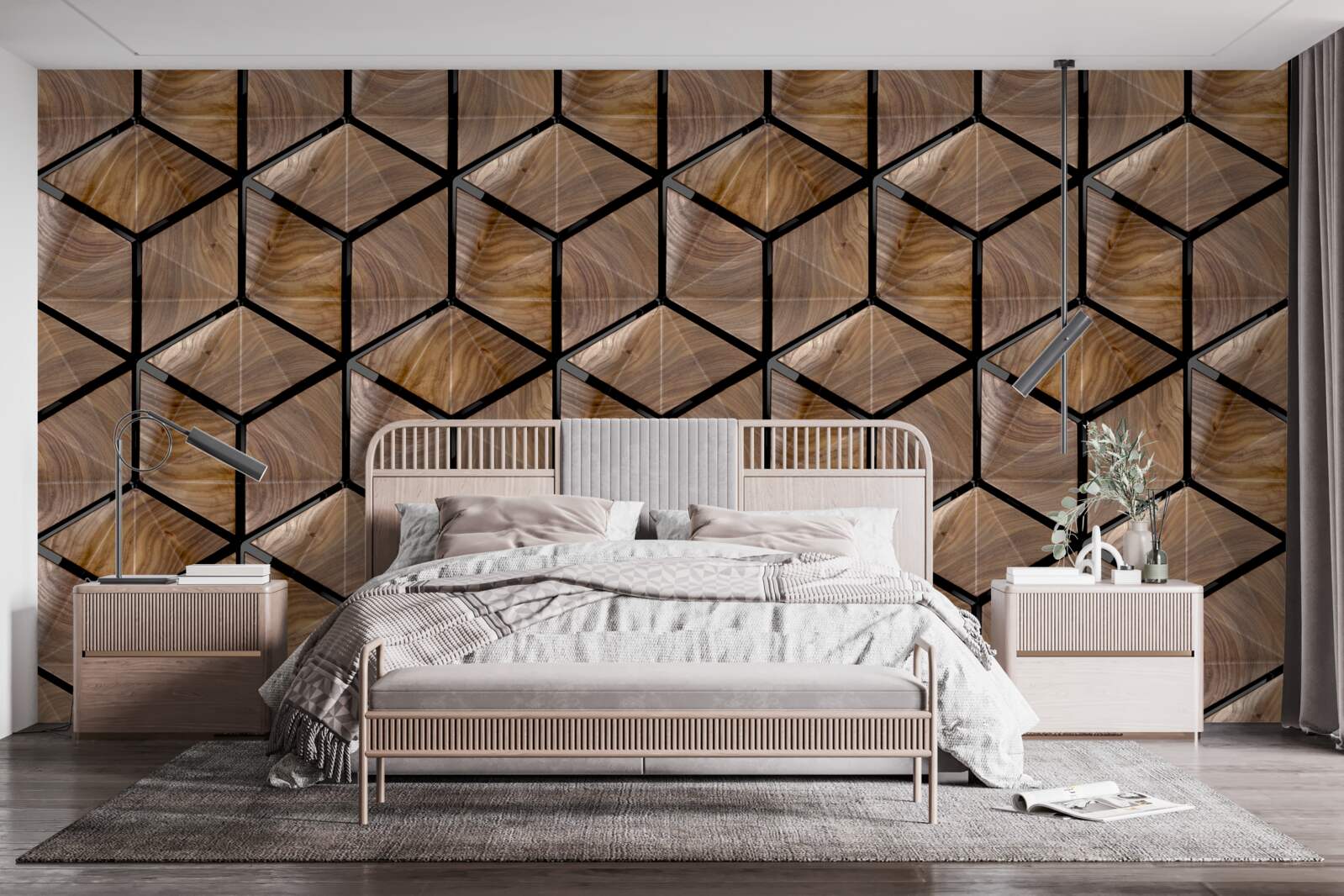 Carta da parati motivi di forme geometriche sul parquet