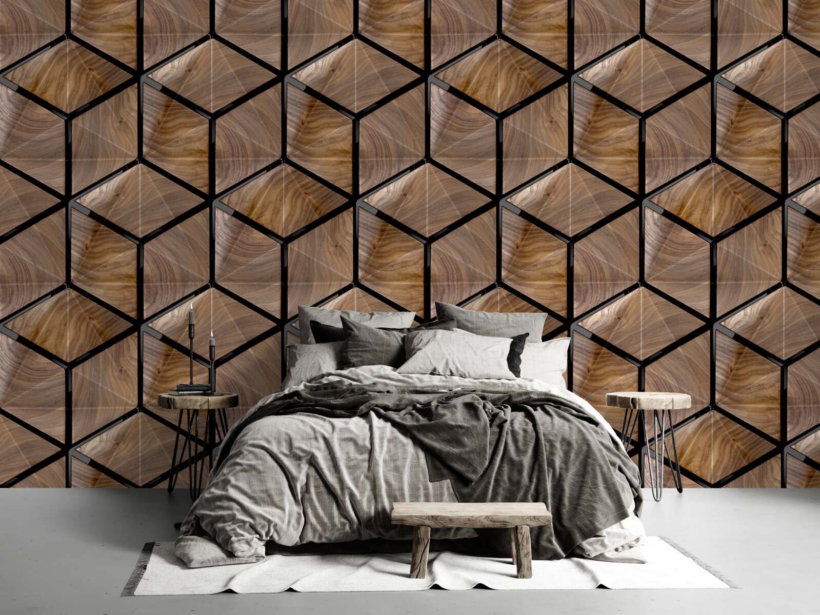 Carta da parati motivi di forme geometriche sul parquet