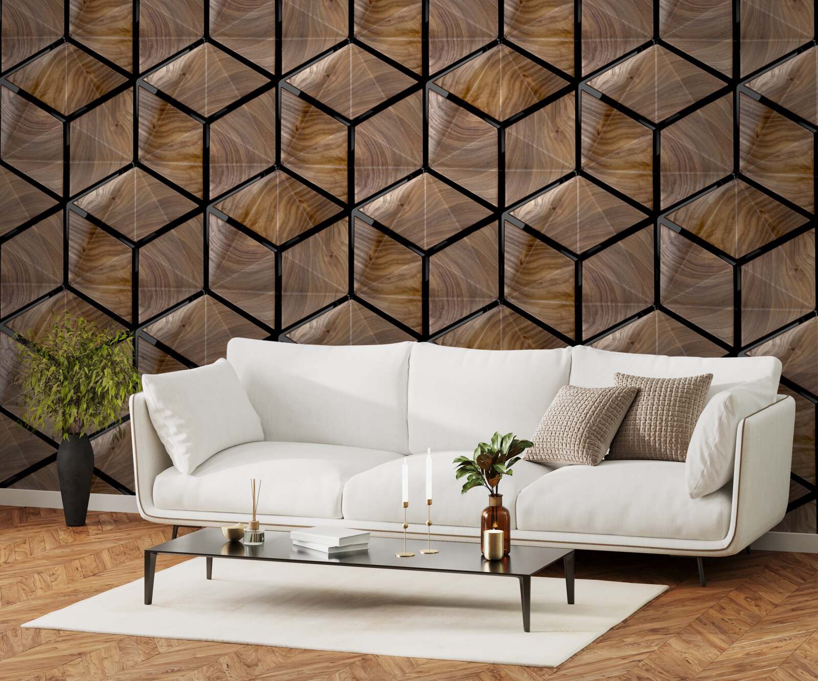 Carta da parati motivi di forme geometriche sul parquet