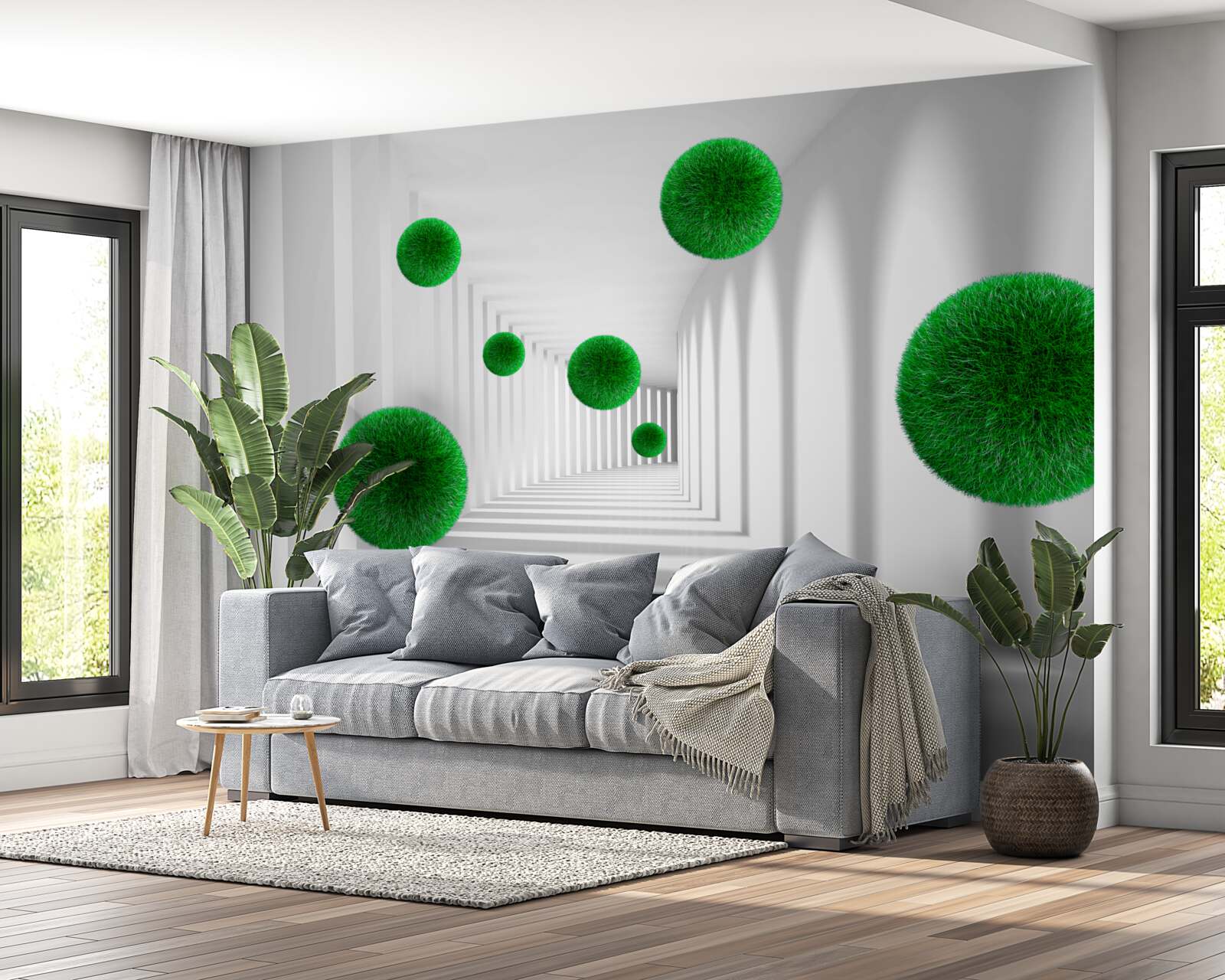 Carta da parati palline verdi dense e galleggianti