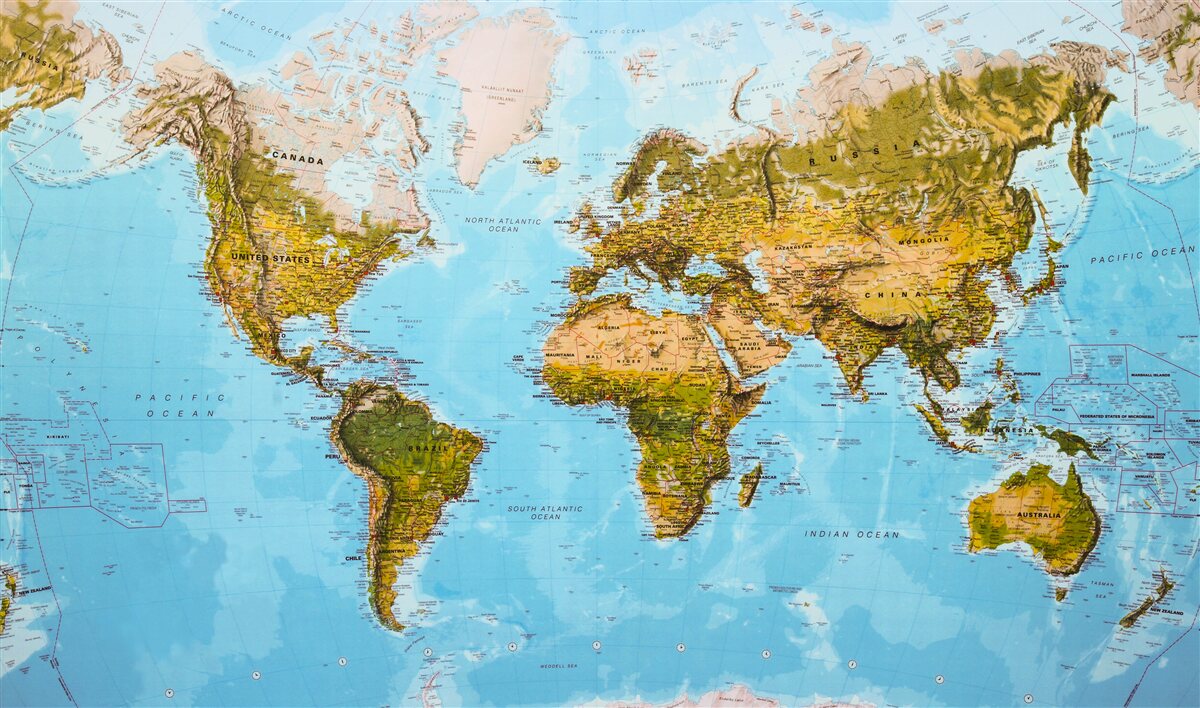 Carta da parati mappa del mondo con aree di elevazione