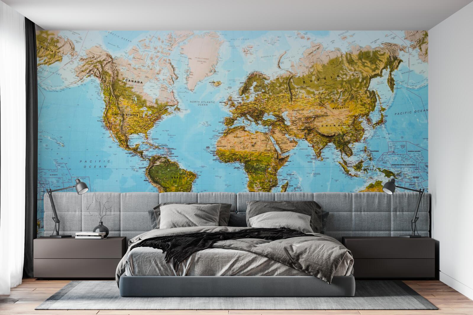 Carta da parati mappa del mondo con aree di elevazione