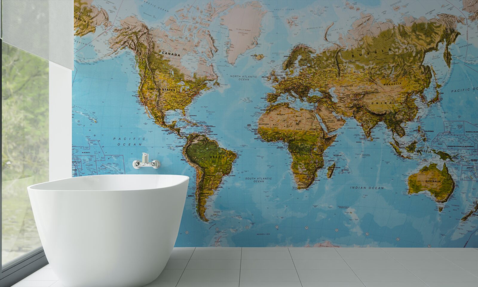 Carta da parati mappa del mondo con aree di elevazione