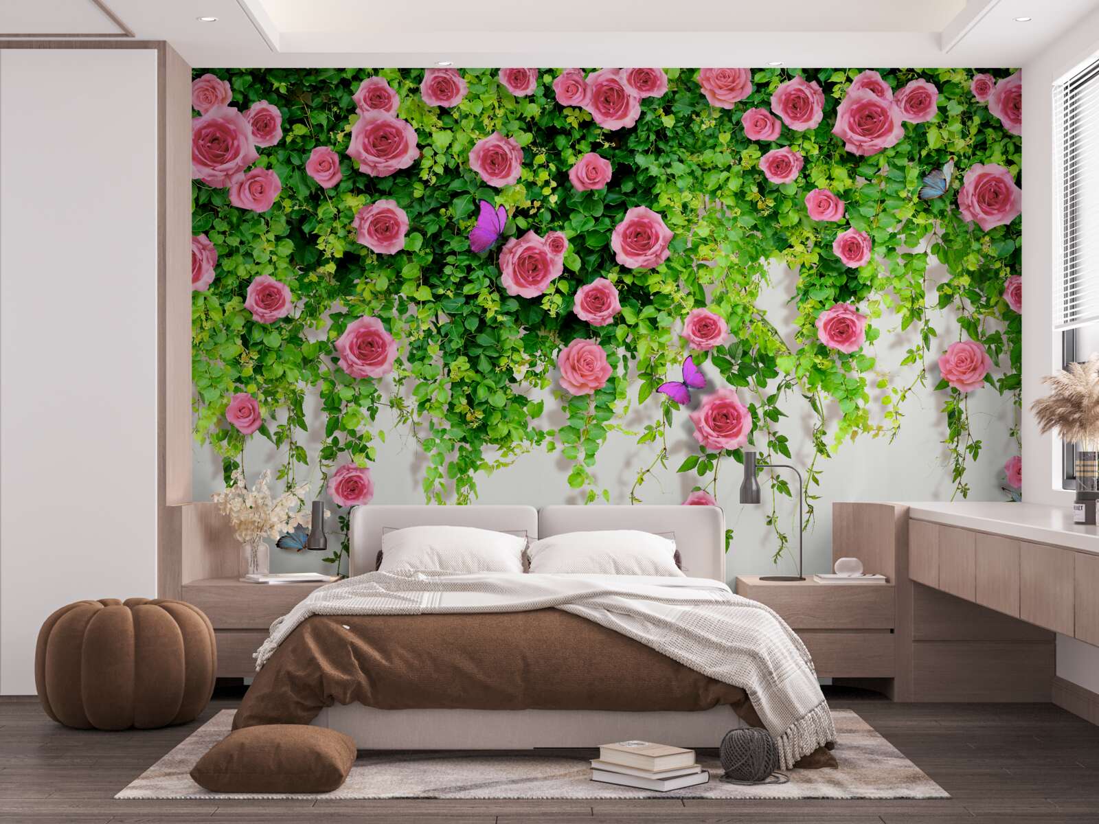 Carta da parati rose ad arbusto di colore rosa intenso
