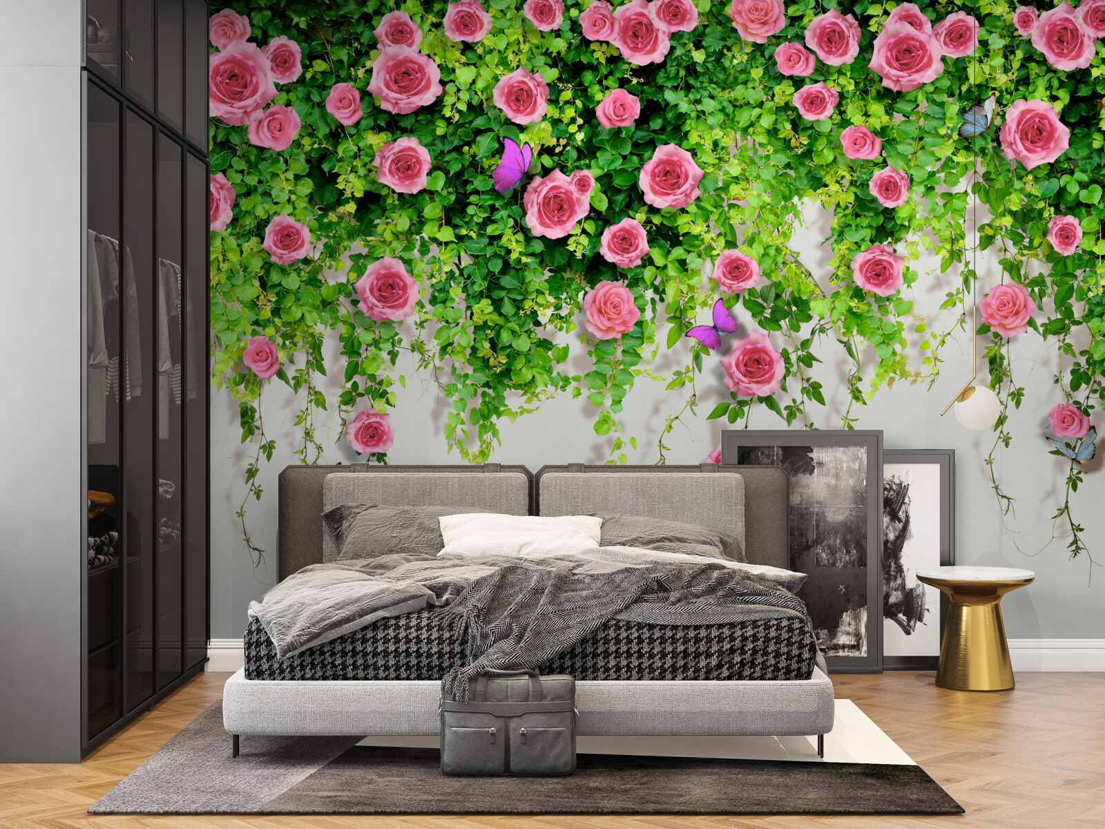 Carta da parati rose ad arbusto di colore rosa intenso