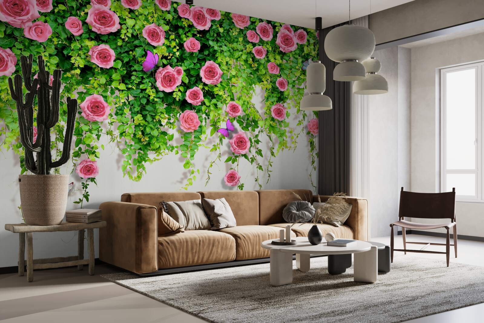 Carta da parati rose ad arbusto di colore rosa intenso