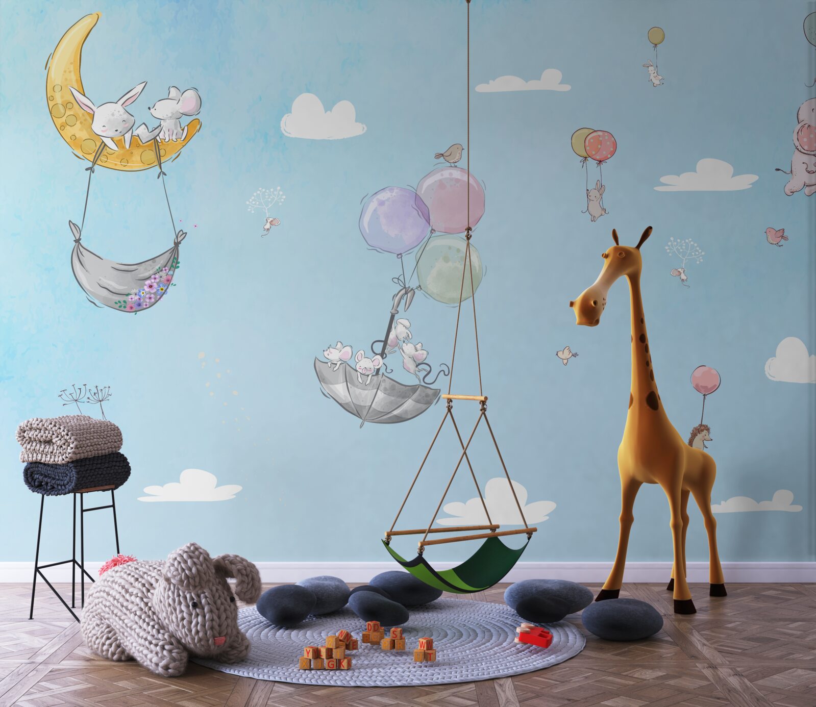 Carta da parati palloncini e animali