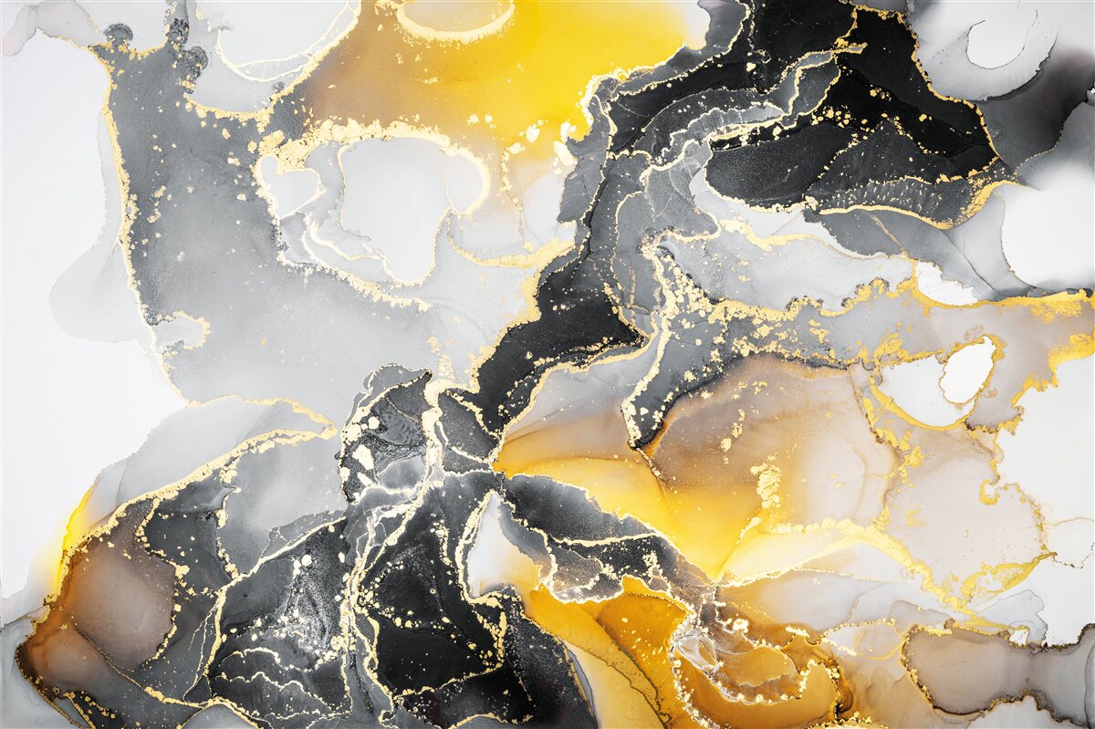 Carta da parati motivo scuro e oro su marmo grigio