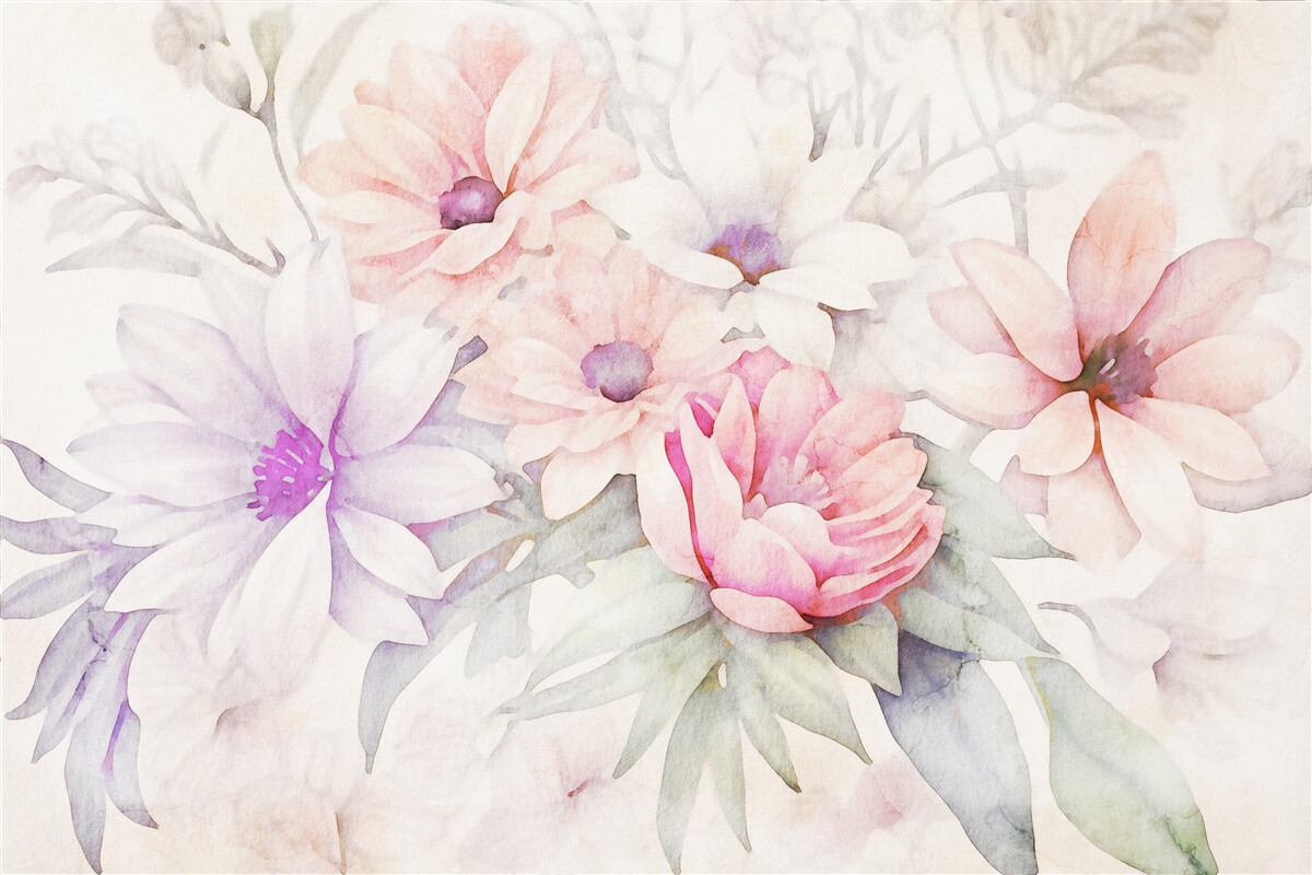 Carta da parati acquerello boccioli di fiori delicati