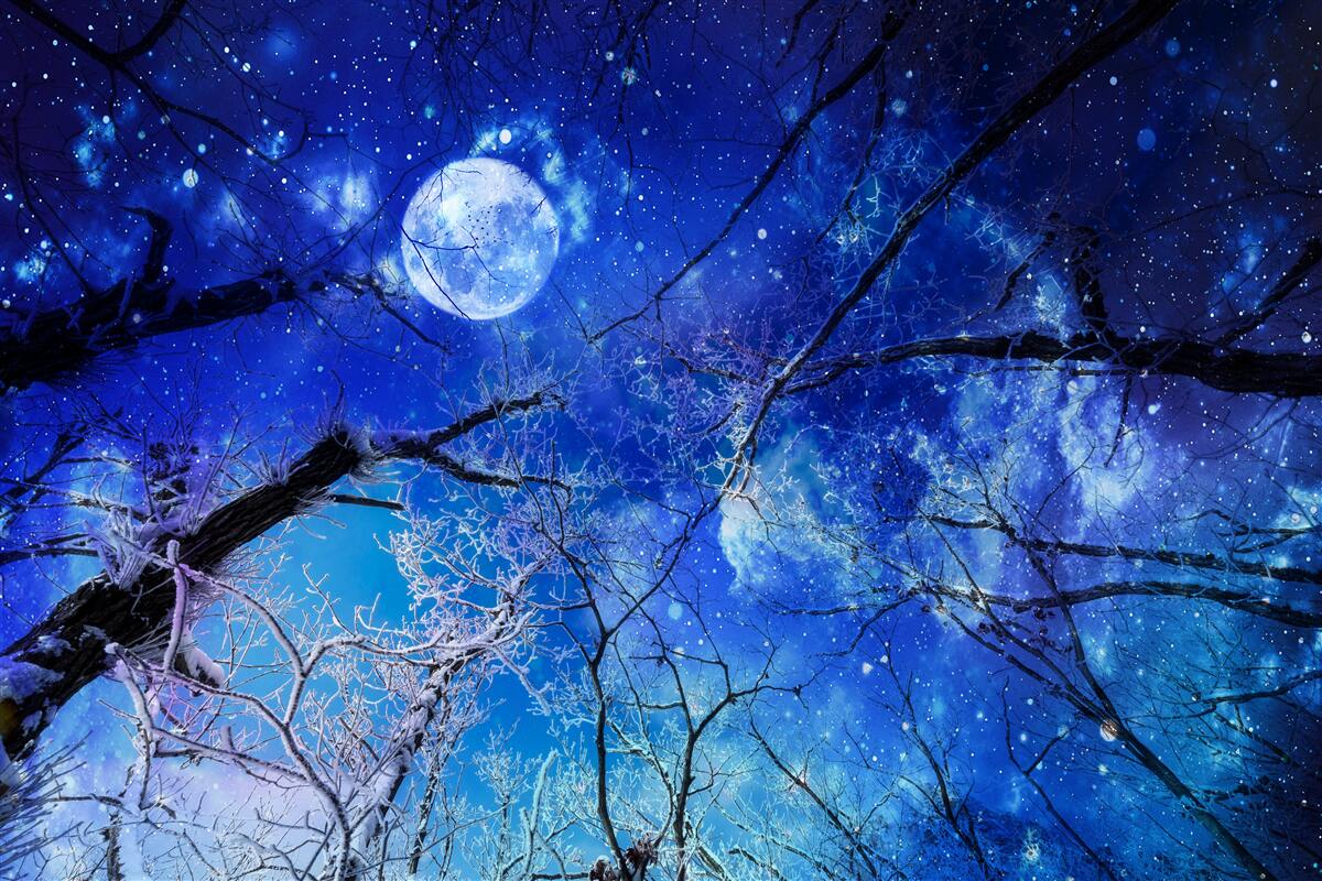 Carta da parati cielo notturno luminoso e luna