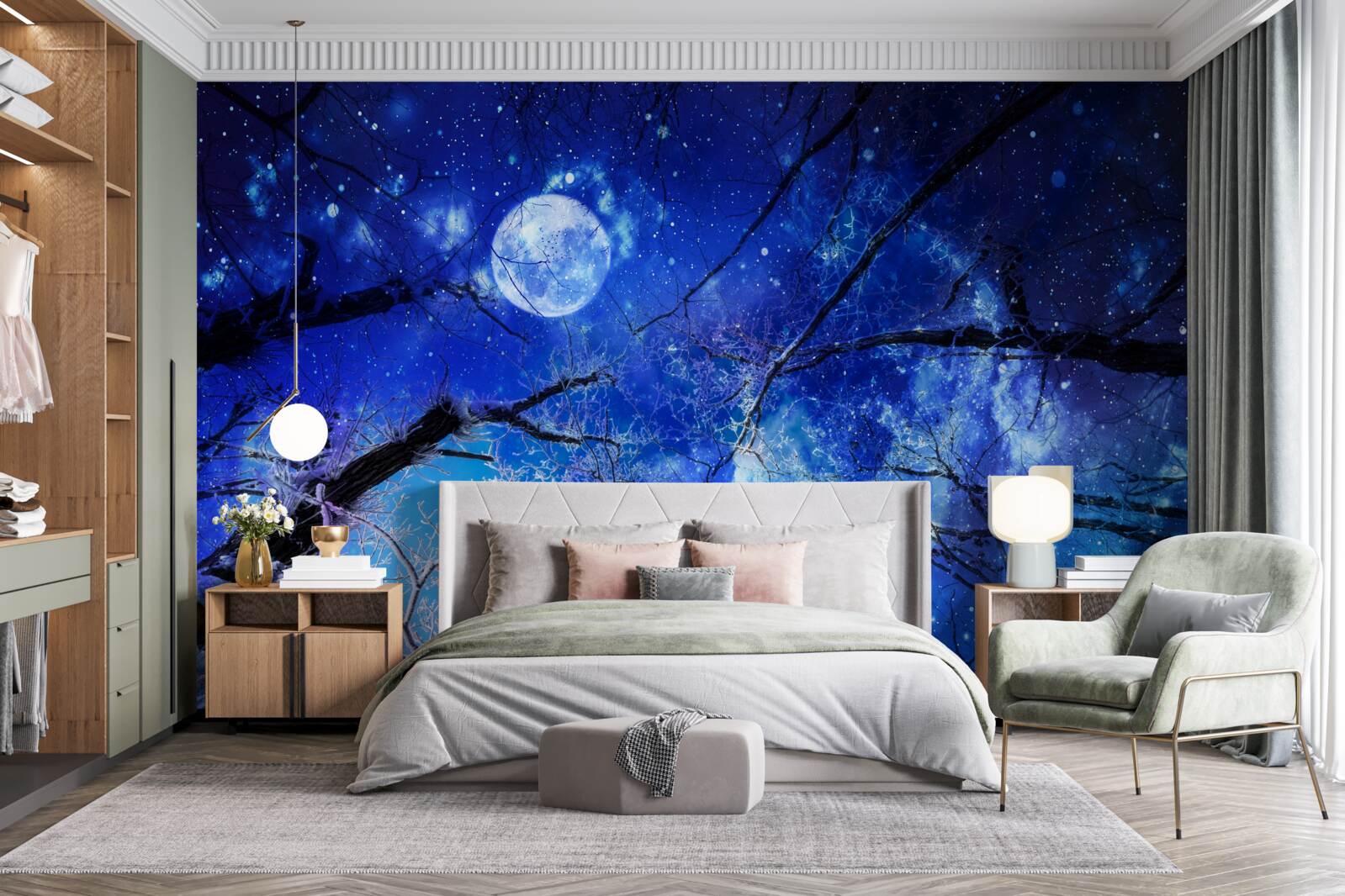Carta da parati cielo notturno luminoso e luna