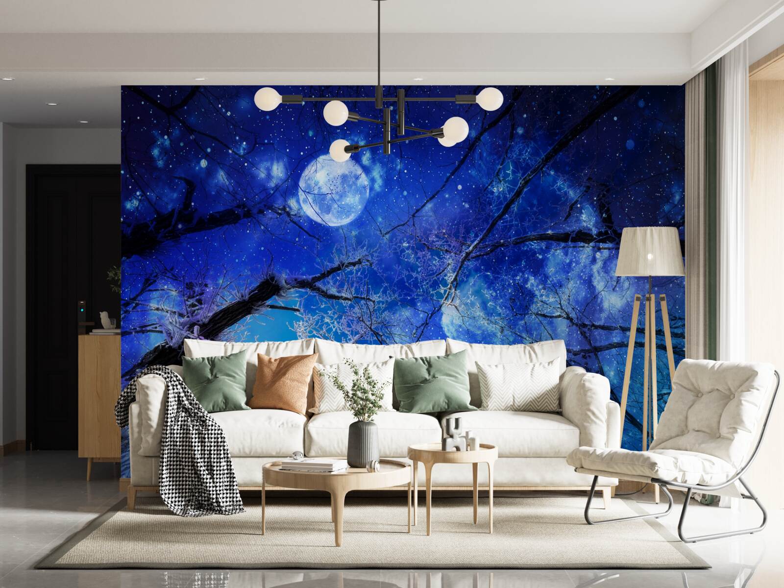 Carta da parati cielo notturno luminoso e luna
