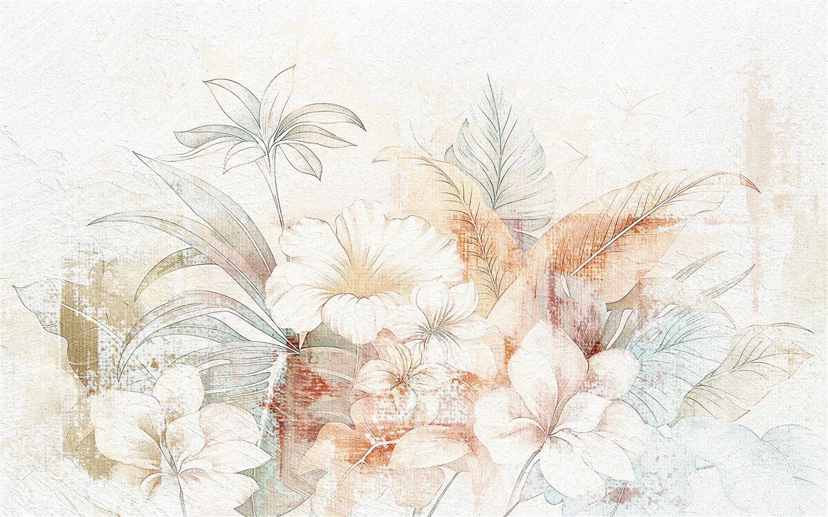 Carta da parati fiori e foglie ad acquerello