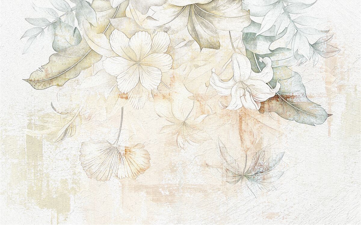 Carta da parati foglie e fiori tropicali