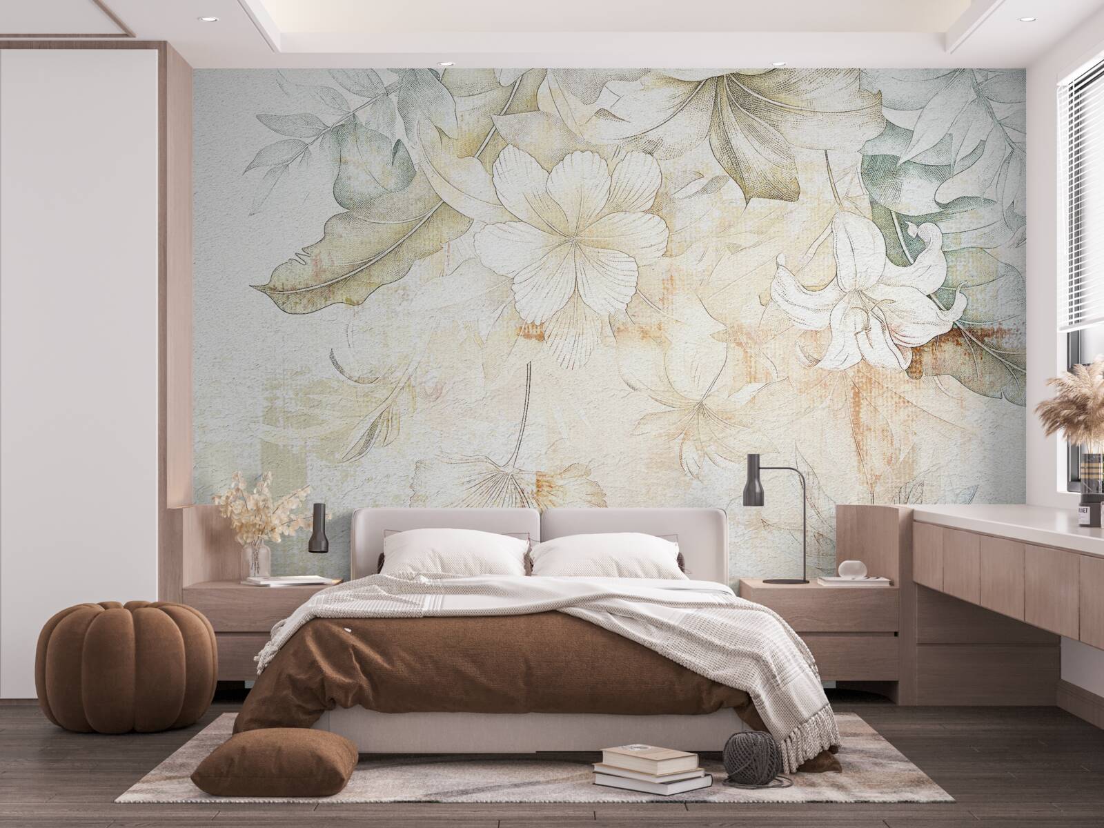 Carta da parati foglie e fiori tropicali