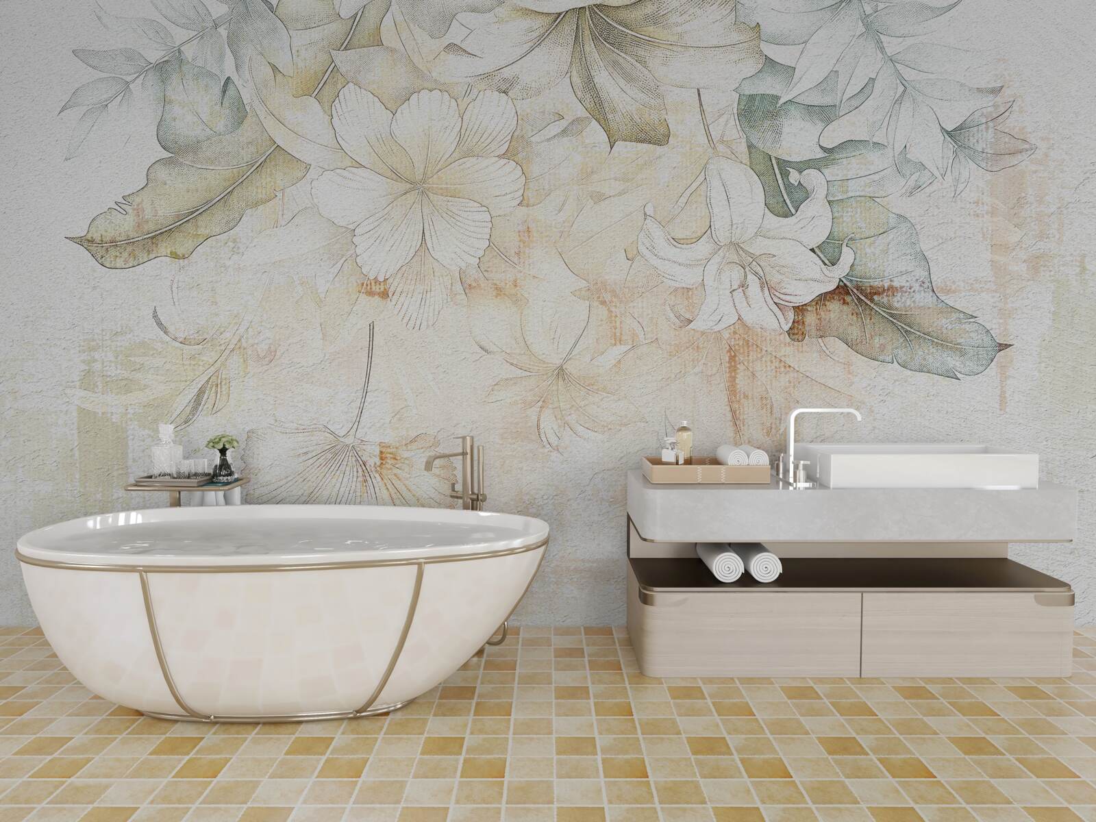 Carta da parati foglie e fiori tropicali