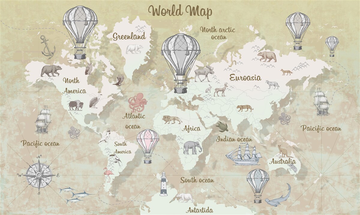 Carta da parati mappa del mondo in colori caldi