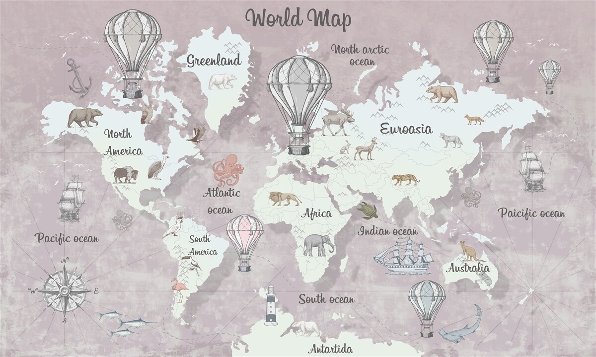 Carta da parati mappa del mondo con simboli