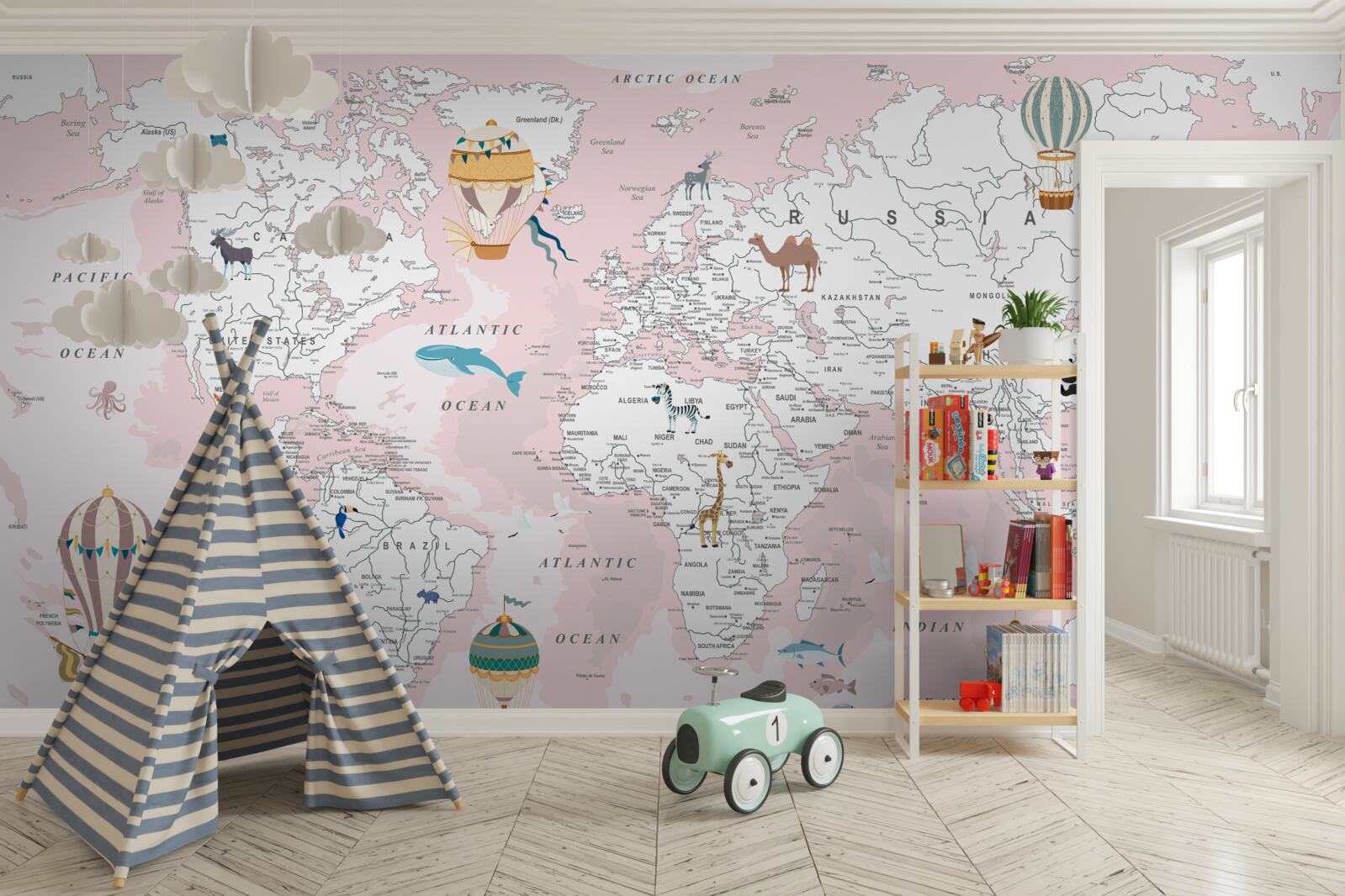 Carta da parati mappa del mondo in rosa
