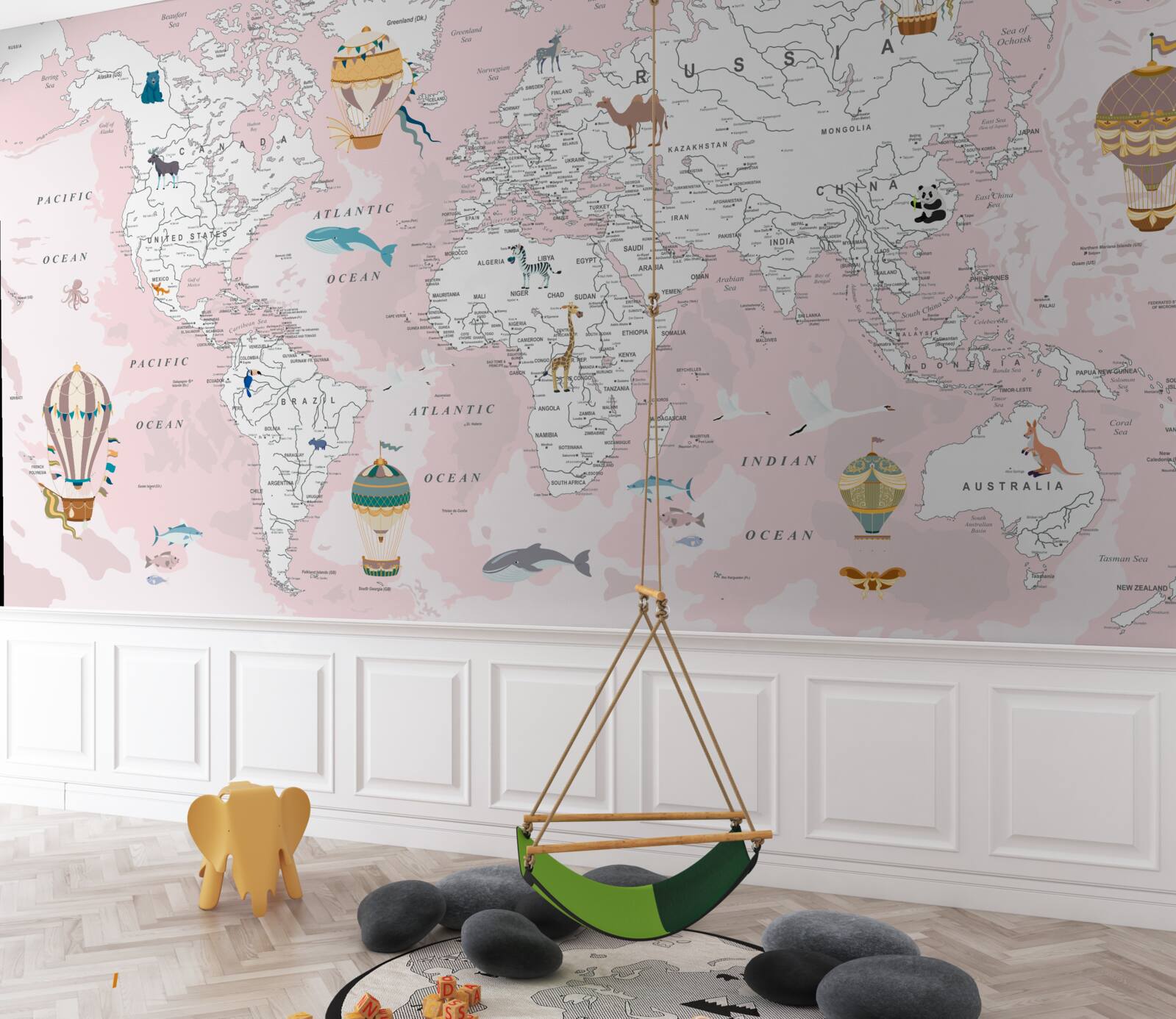 Carta da parati mappa del mondo in rosa
