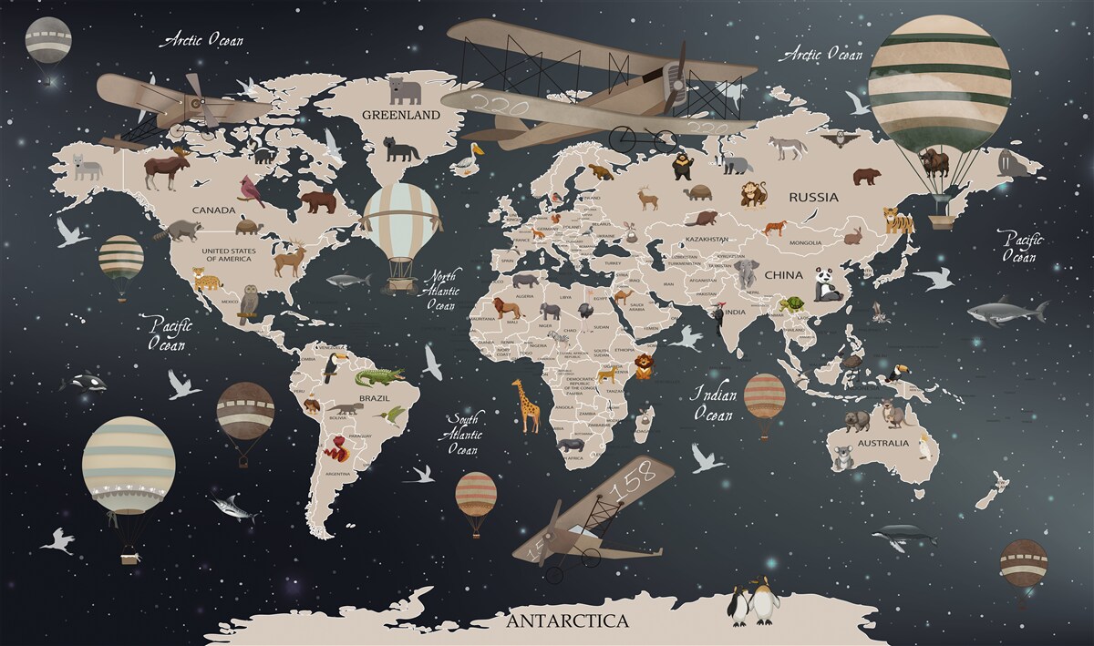 Carta da parati mappa del mondo su sfondo scuro