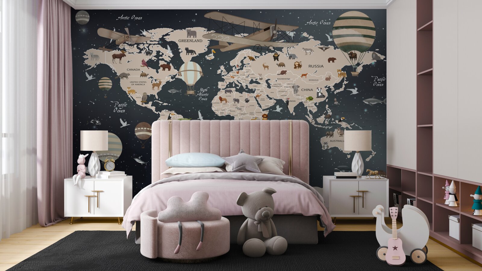 Carta da parati mappa del mondo su sfondo scuro