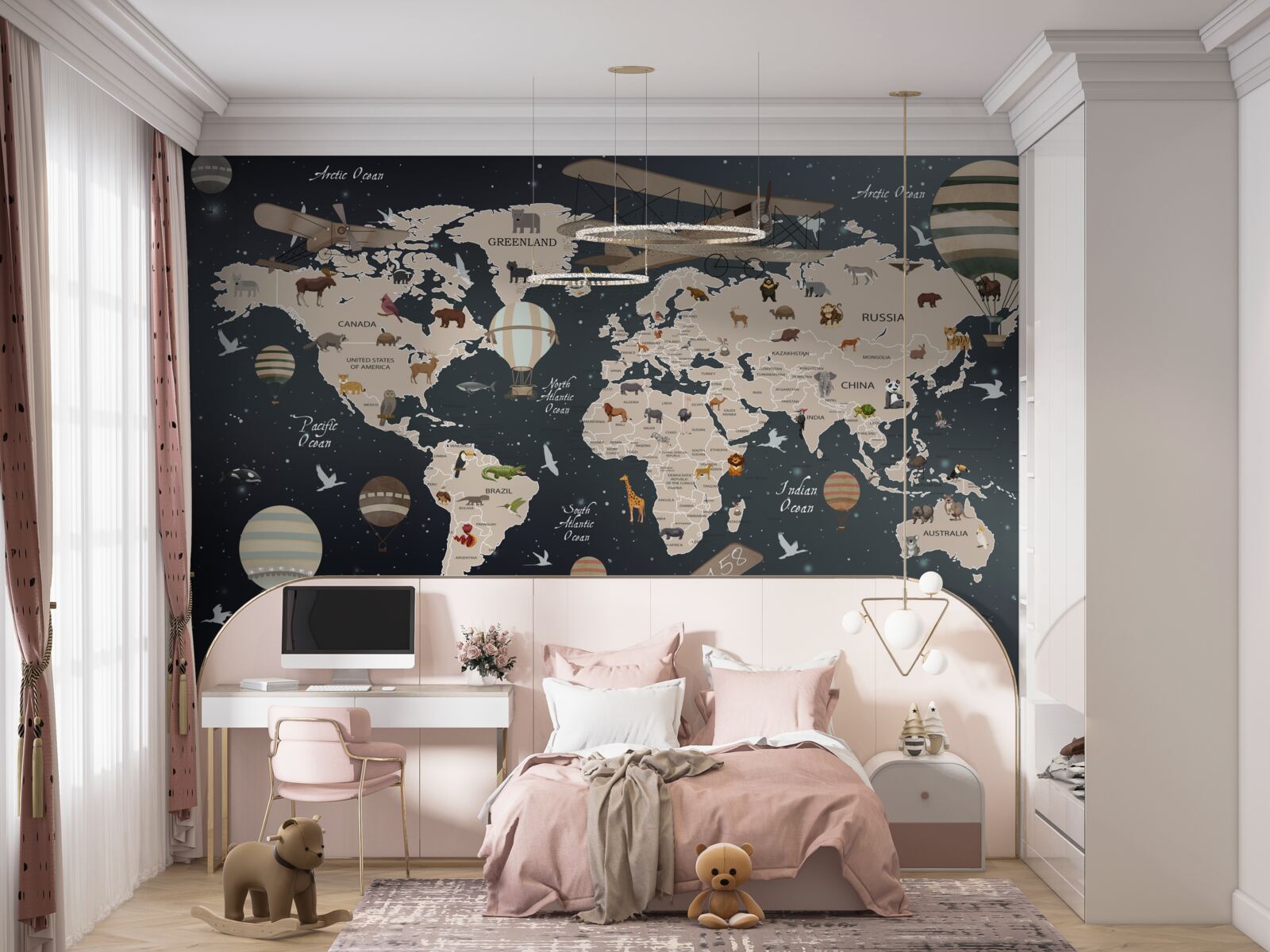 Carta da parati mappa del mondo su sfondo scuro