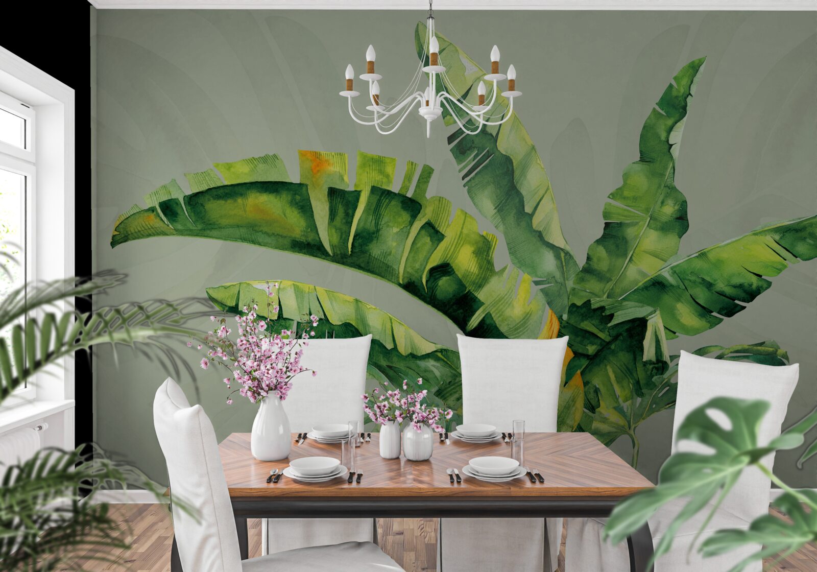 Carta da parati monstera e felce verde