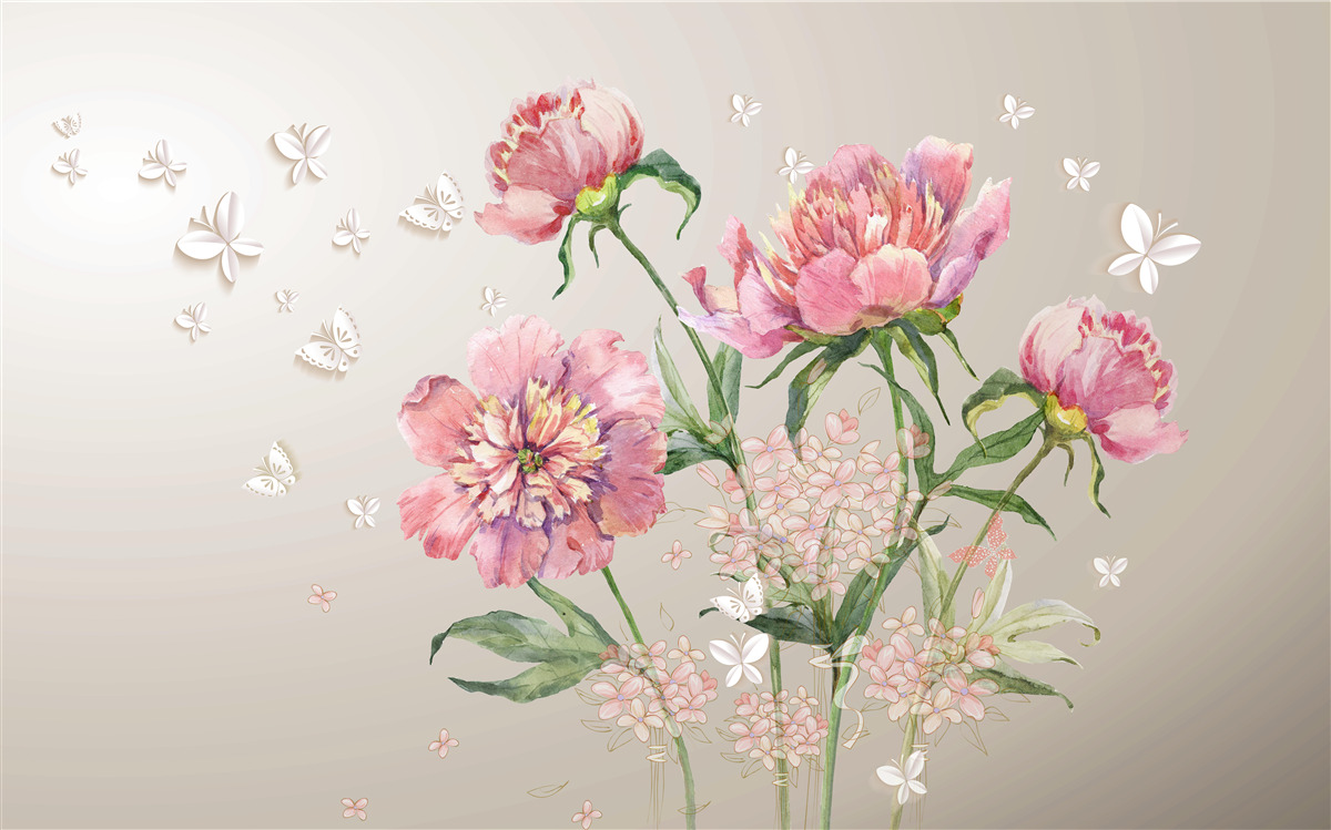 Carta da parati delicati fiori primaverili in delicate tonalità di rosa
