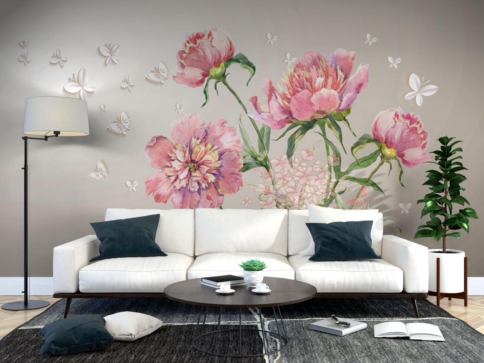 Carta da parati delicati fiori primaverili in delicate tonalità di rosa